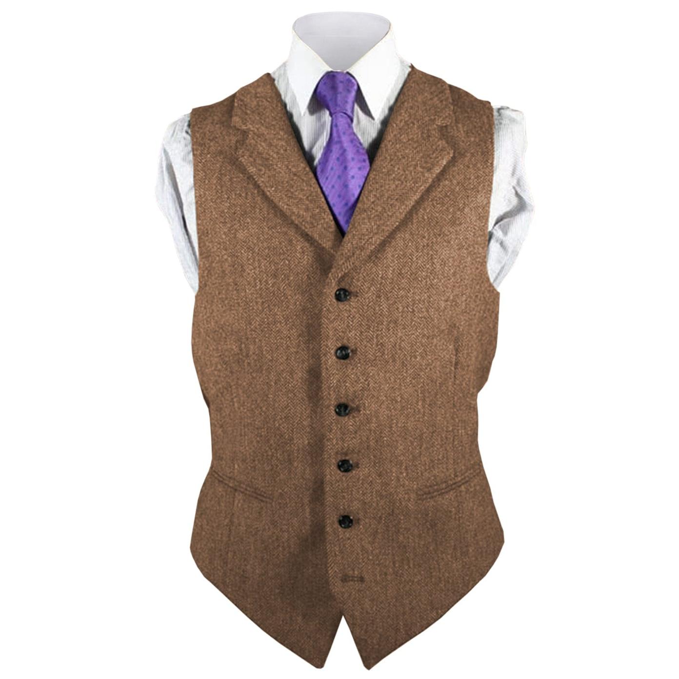 ceehuteey Men's Leisure Fashion Notch Lapel Herringbone Waistcoat