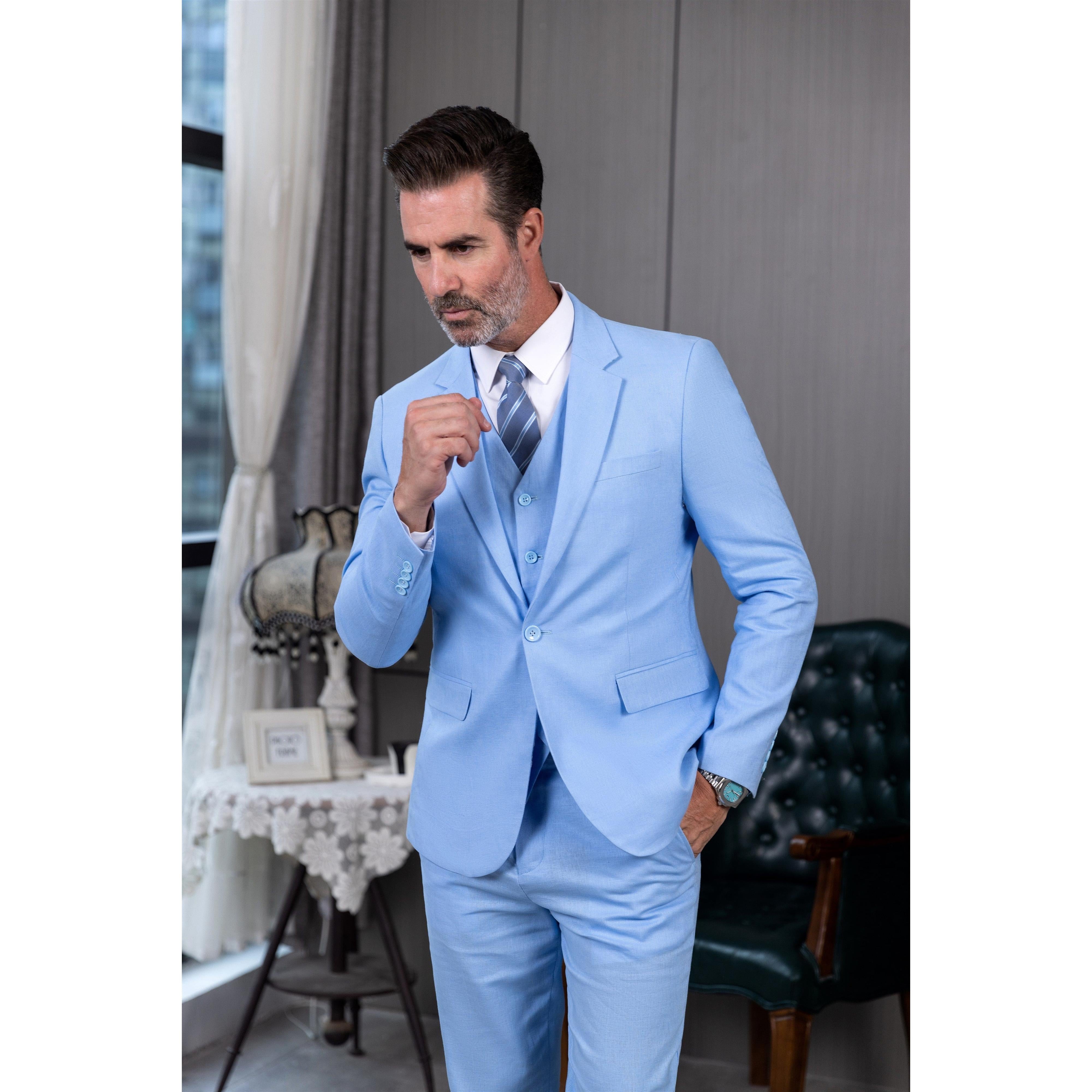 ceehuteey Men's Linen 3 Pieces Regular Fit Notch Lapel Mens Suit