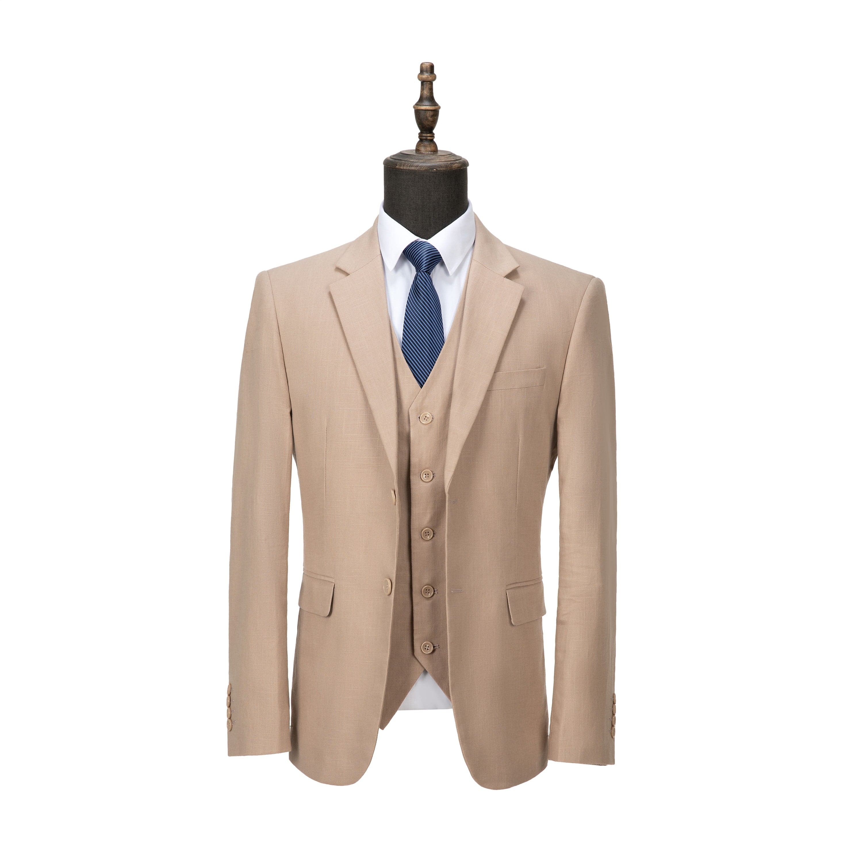ceehuteey Men's Linen 3 Pieces Regular Fit Notch Lapel Mens Suit(Blazer+Vest+ Pant)