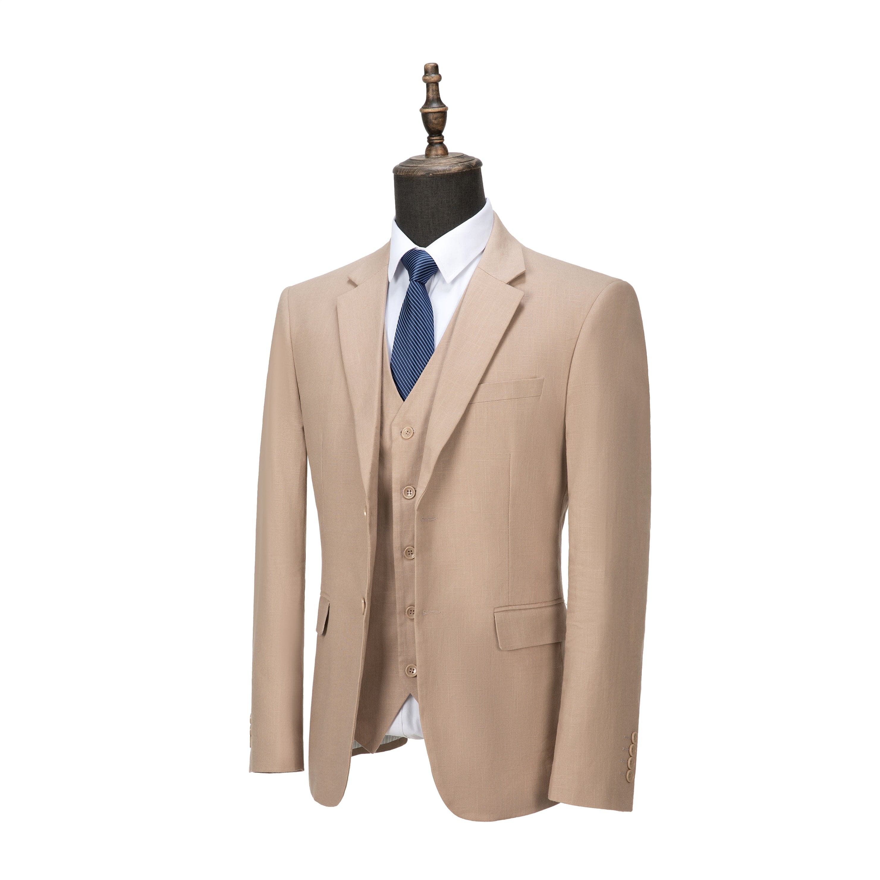 ceehuteey Men's Linen 3 Pieces Regular Fit Notch Lapel Mens Suit(Blazer+Vest+ Pant)