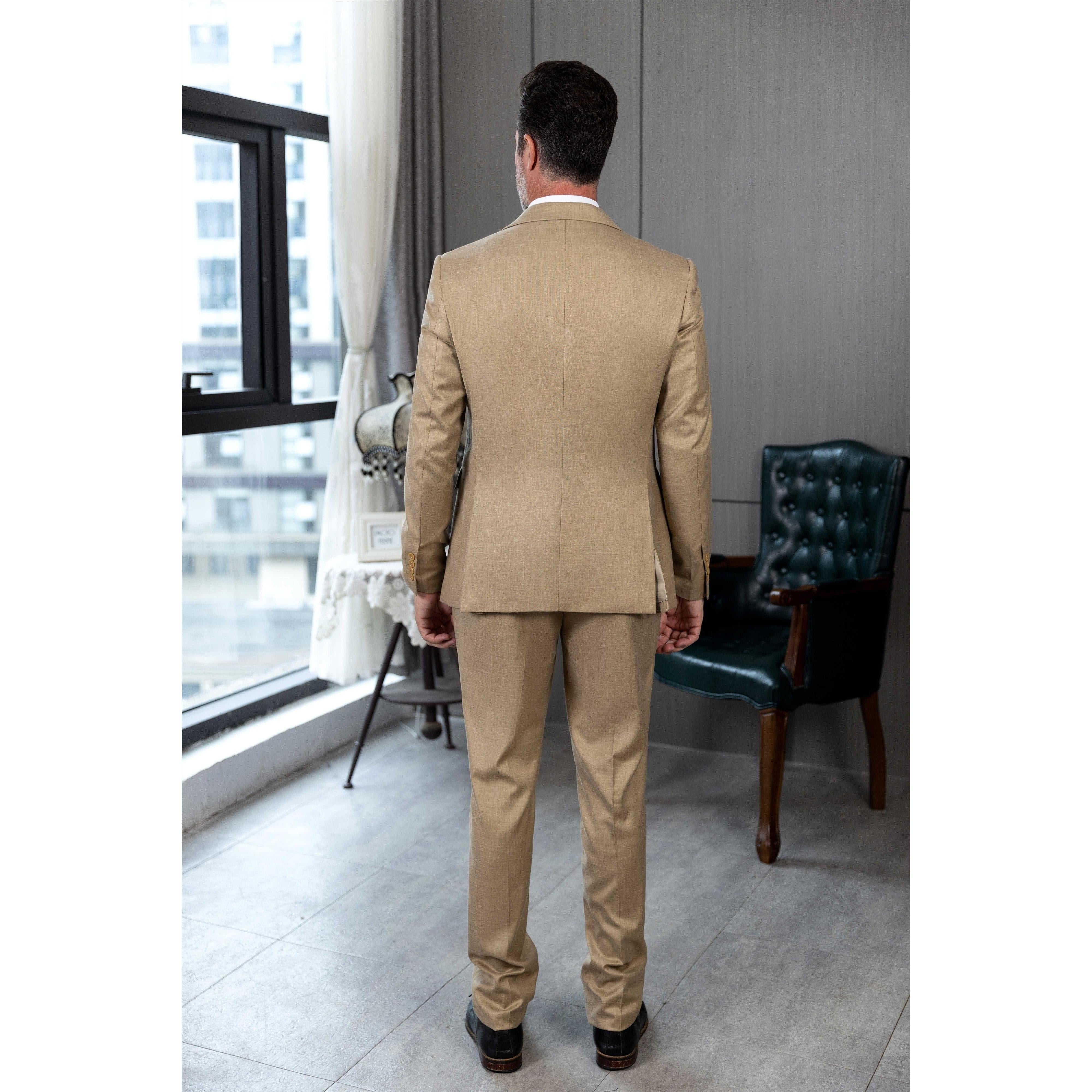 ceehuteey Men's Linen 3 Pieces Regular Fit Peak Lapel Mens Western Tuxedos (Blazer+Vest+ Pant)