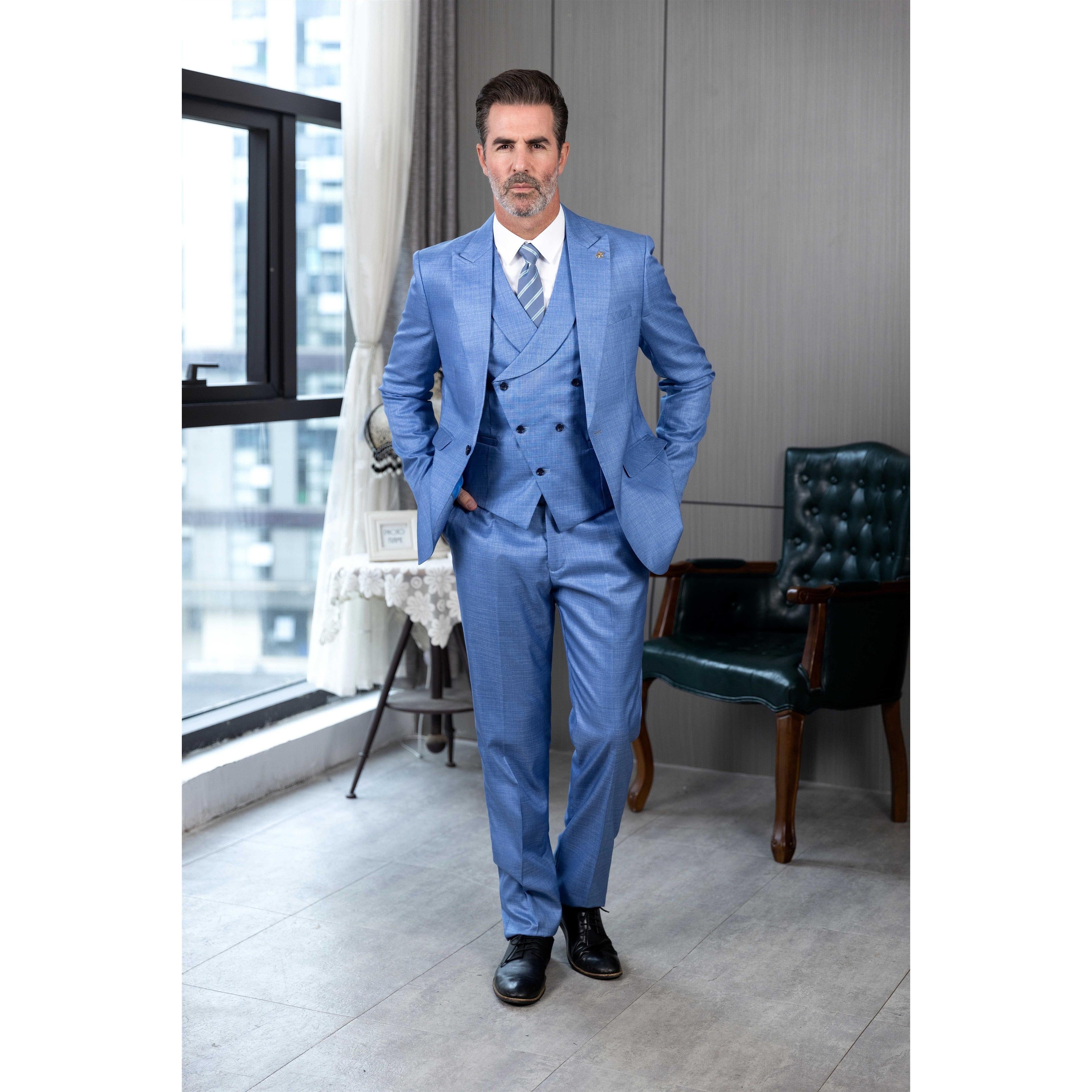 ceehuteey Men's Linen 3 Pieces Regular Fit Peak Lapel Western Mens Suit(Blazer+Vest+ Pant)