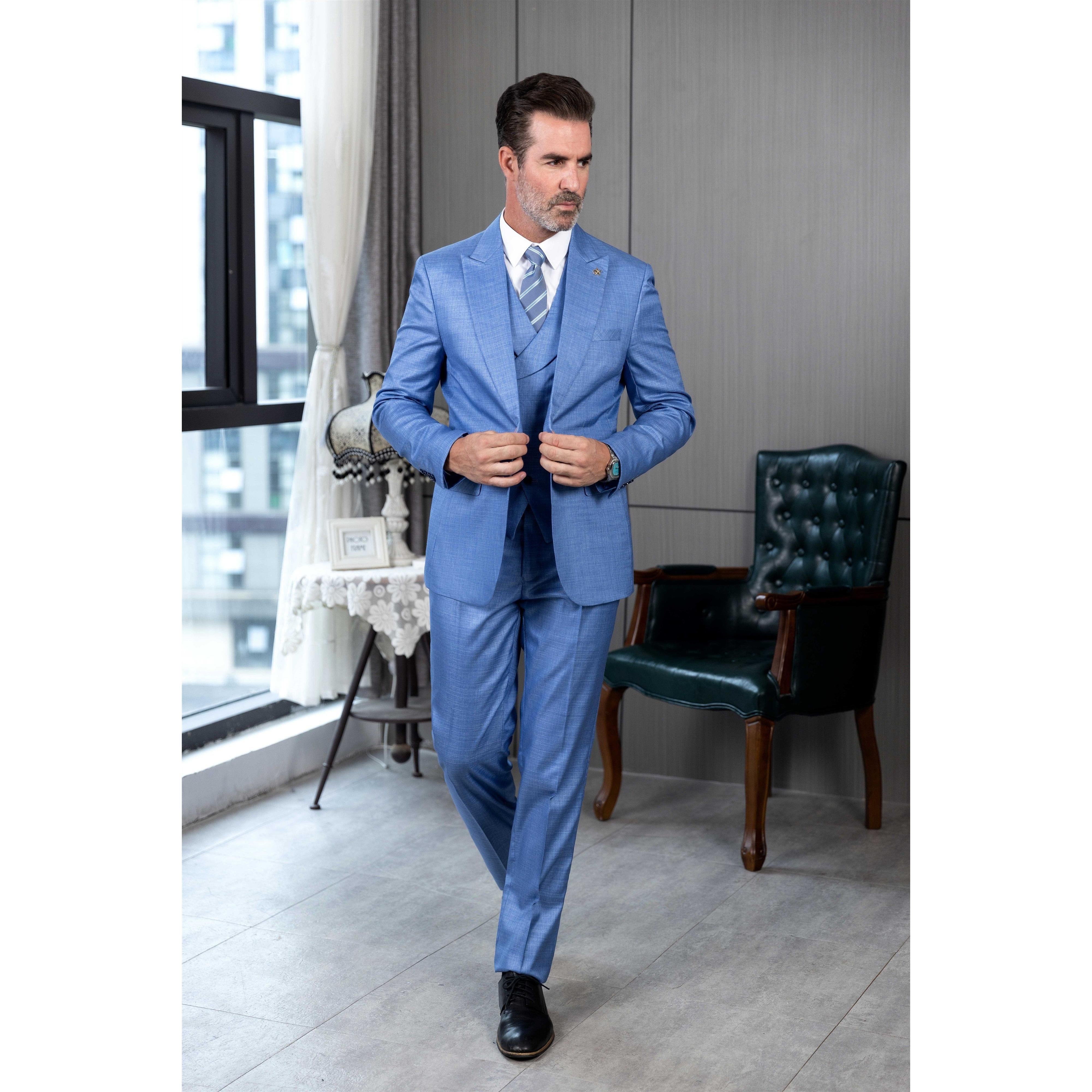 ceehuteey Men's Linen 3 Pieces Regular Fit Peak Lapel Western Mens Suit(Blazer+Vest+ Pant)