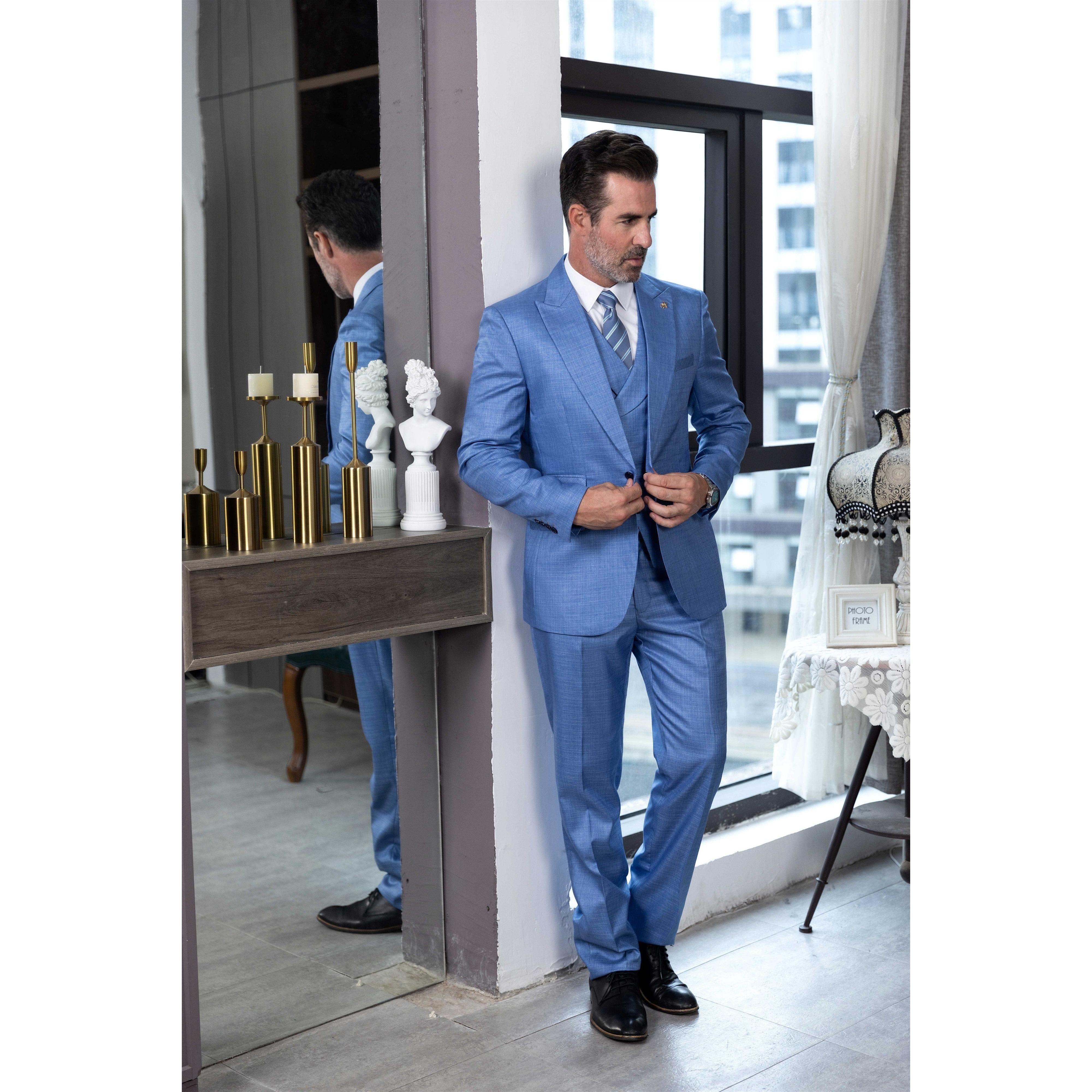 ceehuteey Men's Linen 3 Pieces Regular Fit Peak Lapel Western Mens Suit(Blazer+Vest+ Pant)