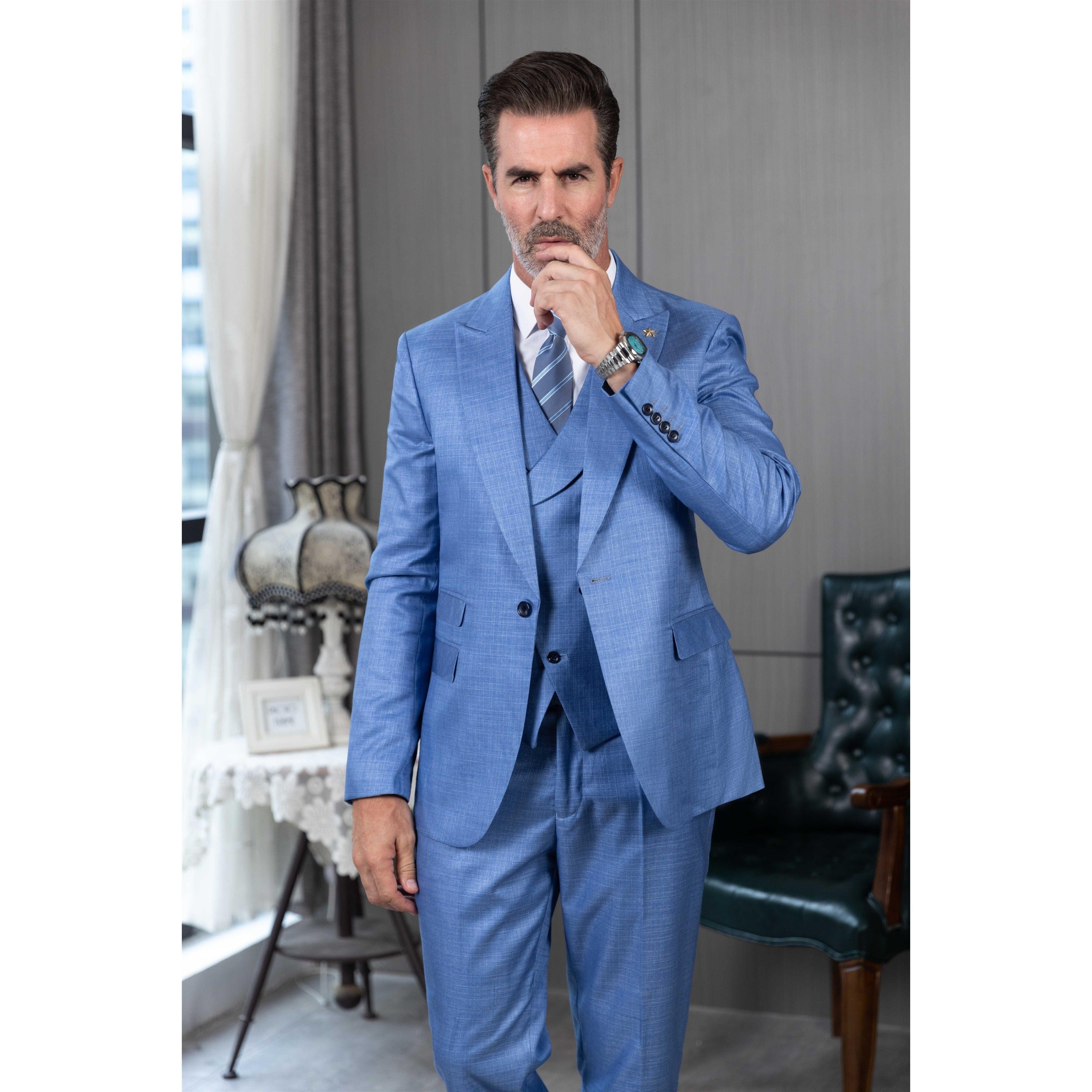 ceehuteey Men's Linen 3 Pieces Regular Fit Peak Lapel Western Mens Suit(Blazer+Vest+ Pant)