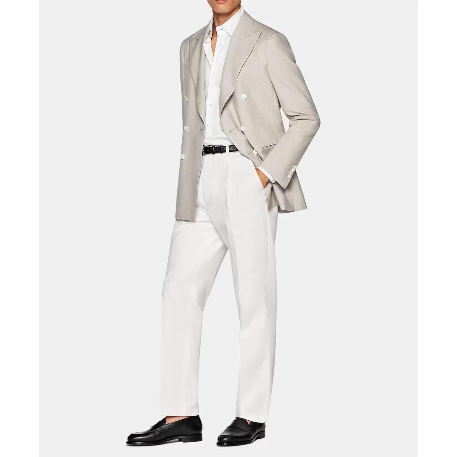 ceehuteey Men's Linen Fashion Notch Lapel Double Breasted Solid Blazer