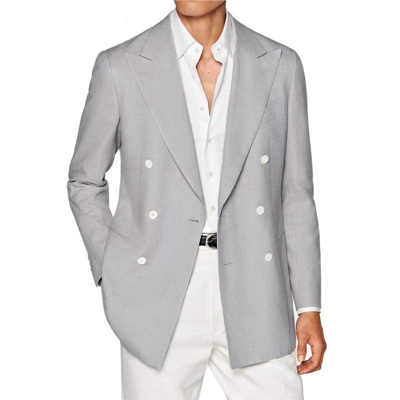 ceehuteey Men's Linen Fashion Notch Lapel Double Breasted Solid Blazer