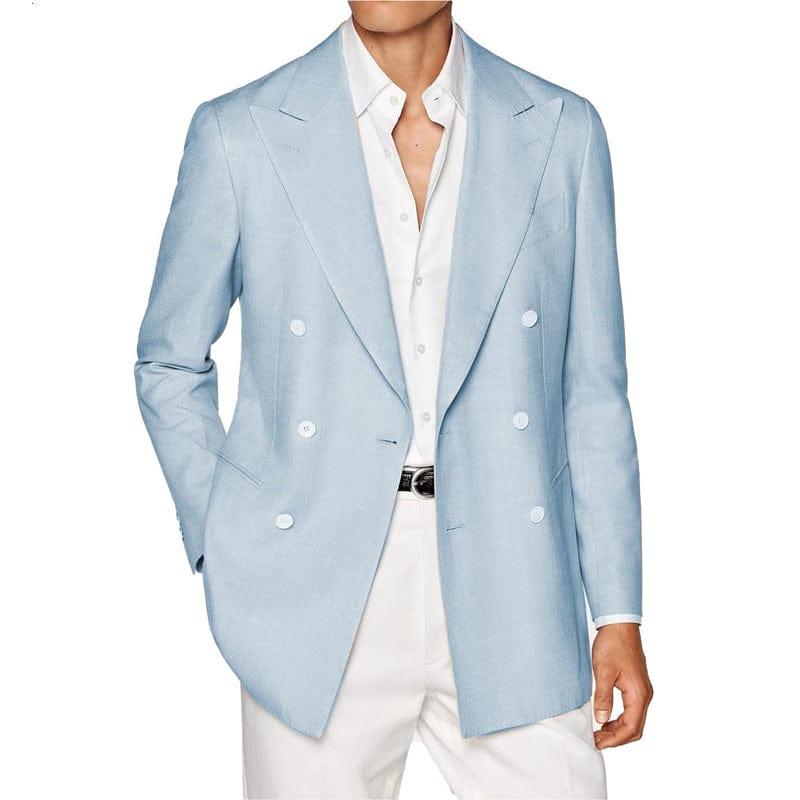 ceehuteey Men's Linen Fashion Notch Lapel Double Breasted Solid Blazer