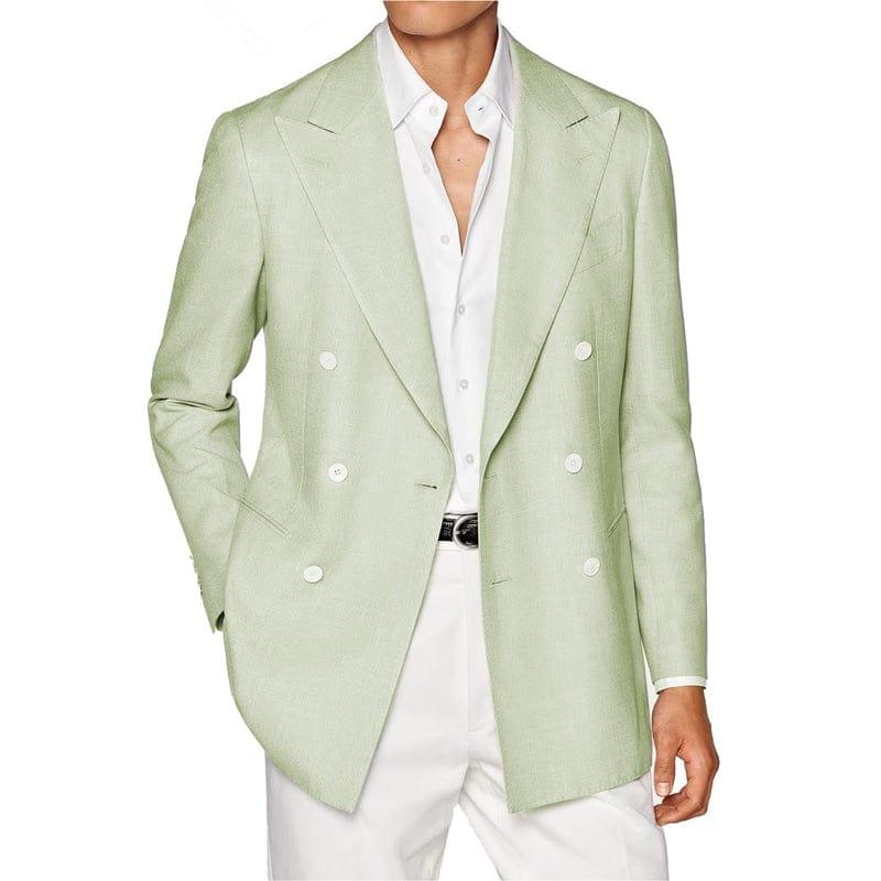 ceehuteey Men's Linen Fashion Notch Lapel Double Breasted Solid Blazer