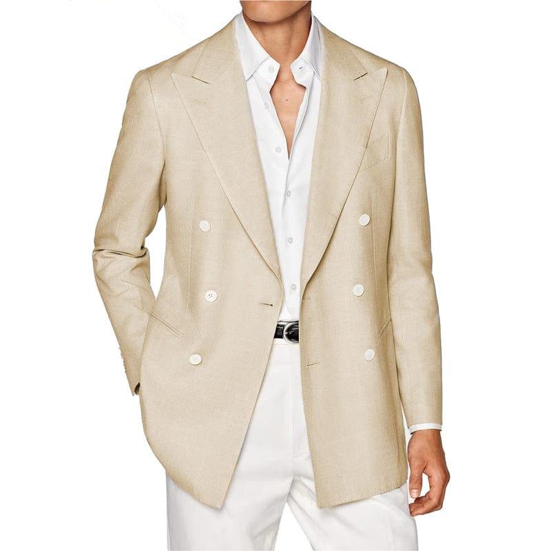 ceehuteey Men's Linen Fashion Notch Lapel Double Breasted Solid Blazer