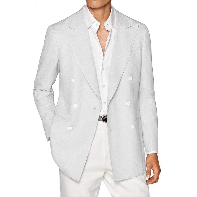 ceehuteey Men's Linen Fashion Notch Lapel Double Breasted Solid Blazer