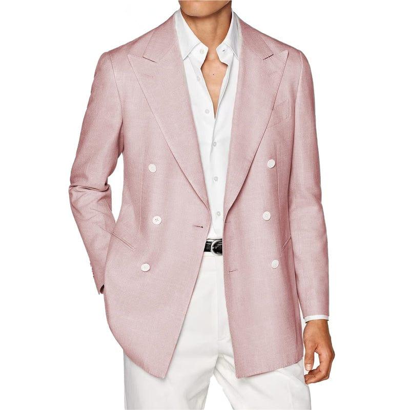 ceehuteey Men's Linen Fashion Notch Lapel Double Breasted Solid Blazer