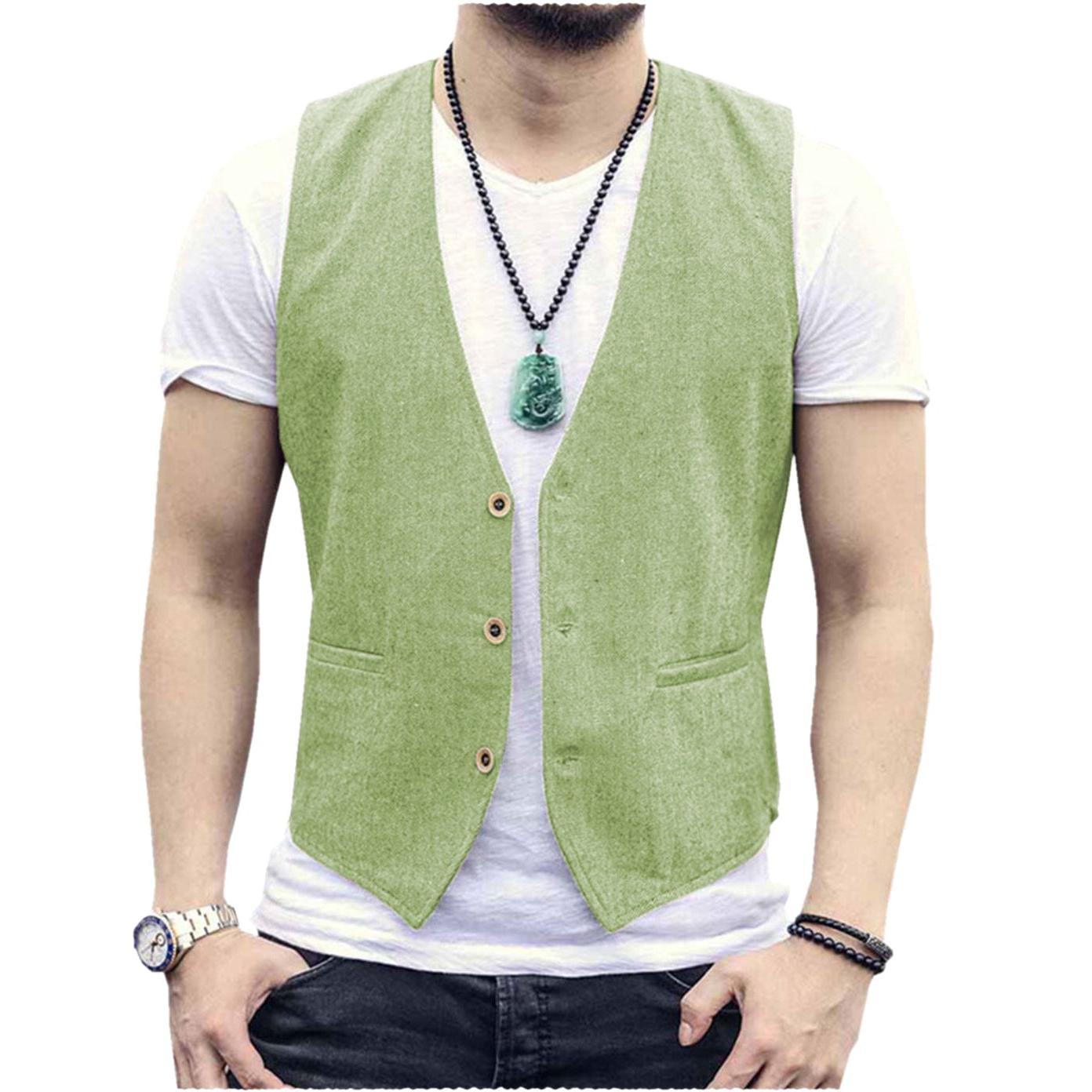 ceehuteey Men's Linen V Neck Casual Summer Waistcoat