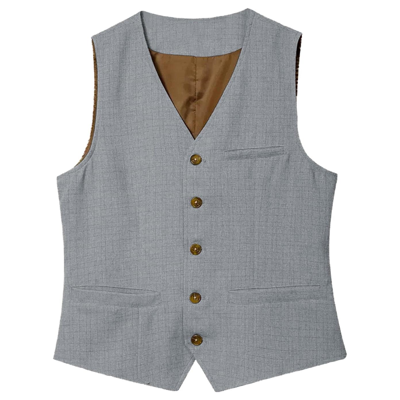 ceehuteey Men's Linen V Neck Vest Casual Summer Fashion Waistcoat