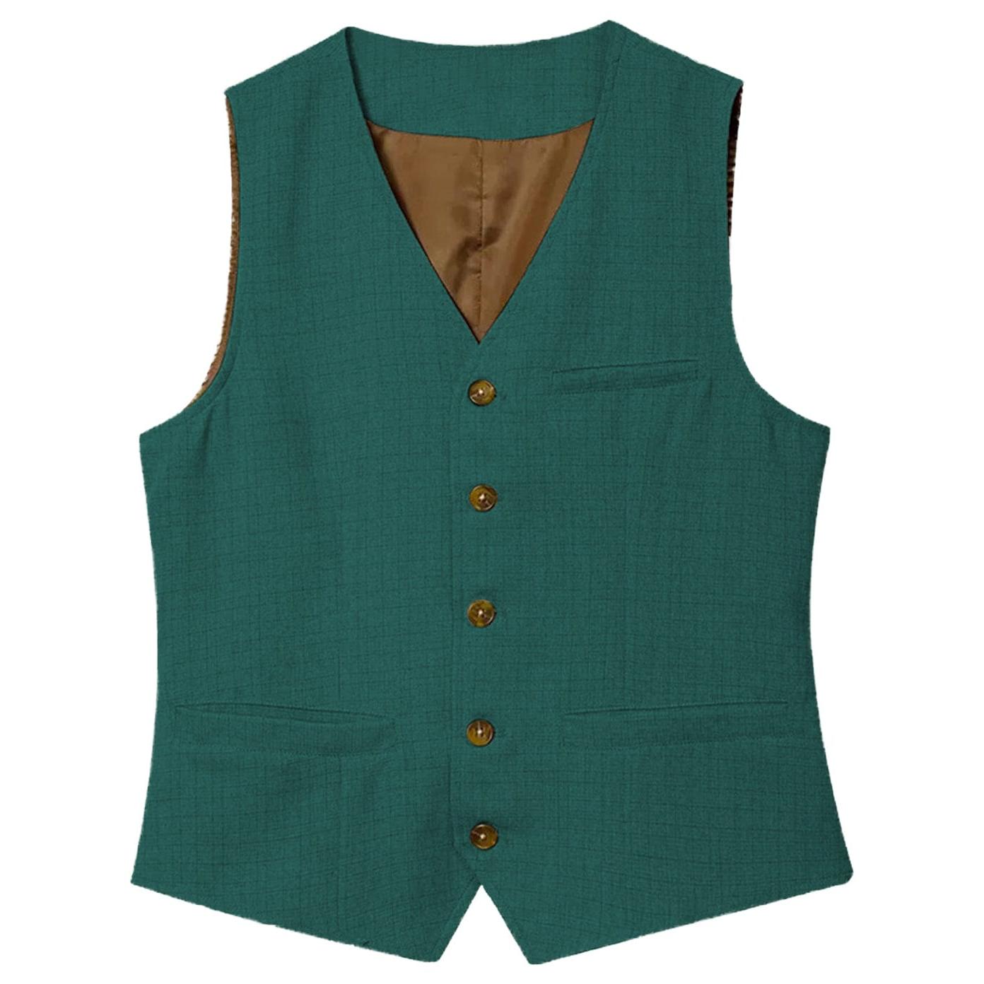 ceehuteey Men's Linen V Neck Vest Casual Summer Fashion Waistcoat