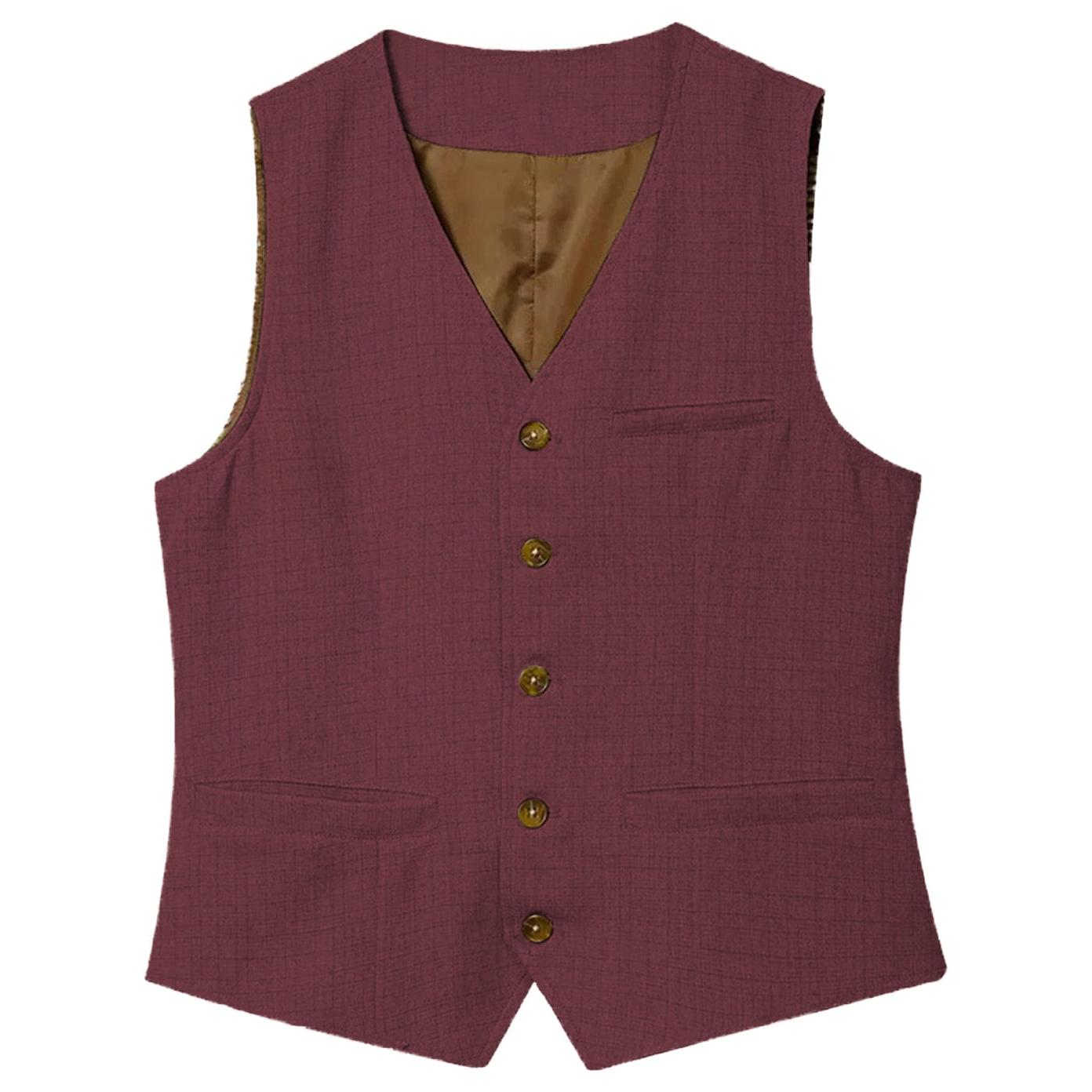 ceehuteey Men's Linen V Neck Vest Casual Summer Fashion Waistcoat