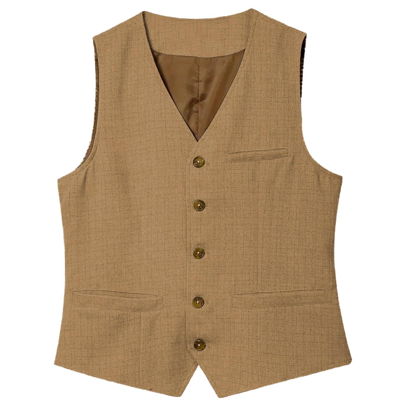ceehuteey Men's Linen V Neck Vest Casual Summer Fashion Waistcoat