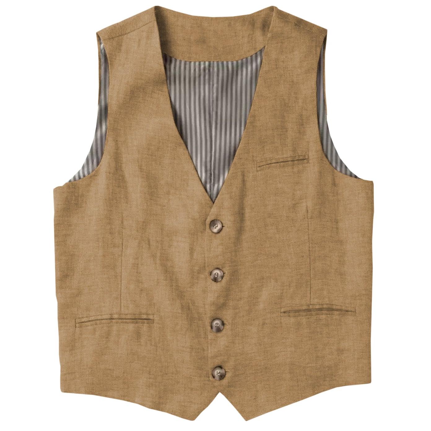 ceehuteey Men's Linen V Neck Vest Casual Summer Leisure Waistcoat