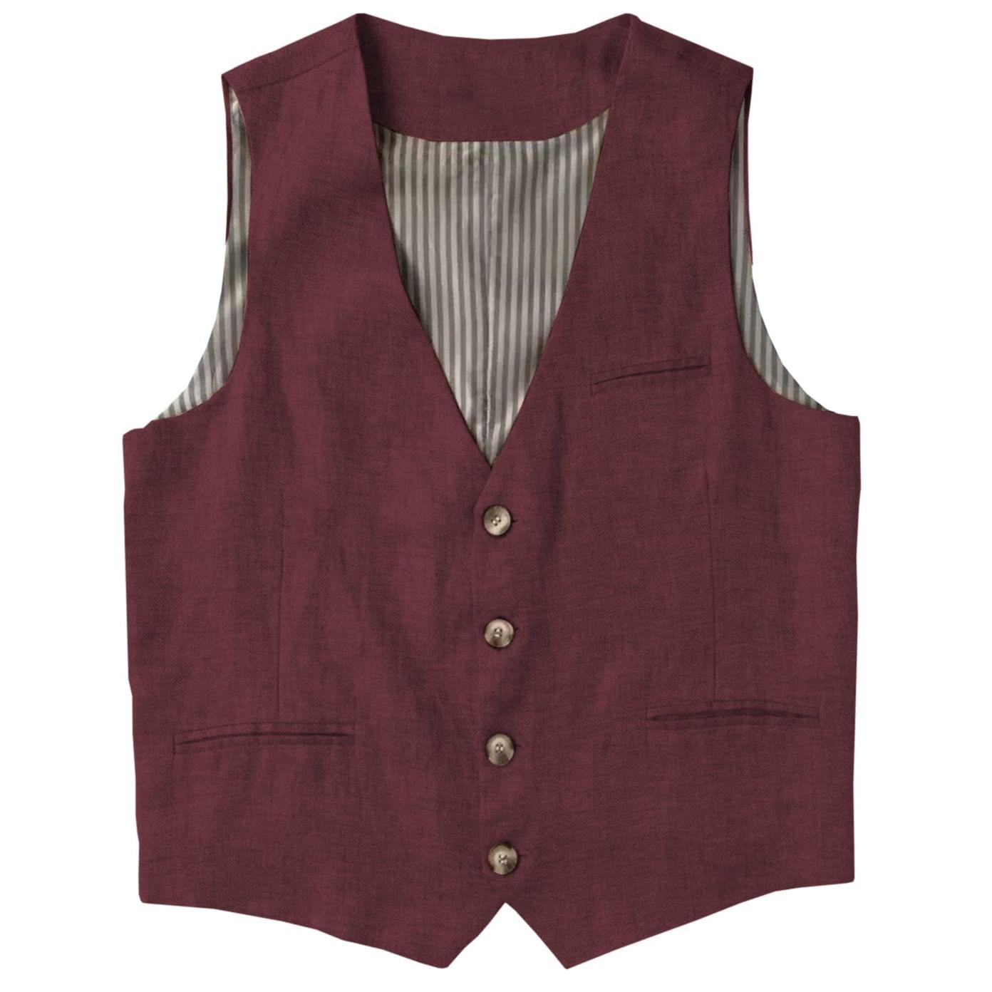 ceehuteey Men's Linen V Neck Vest Casual Summer Leisure Waistcoat