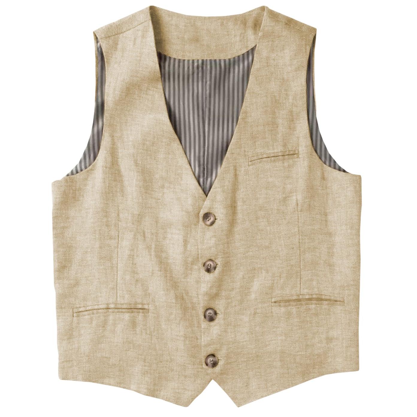 ceehuteey Men's Linen V Neck Vest Casual Summer Leisure Waistcoat
