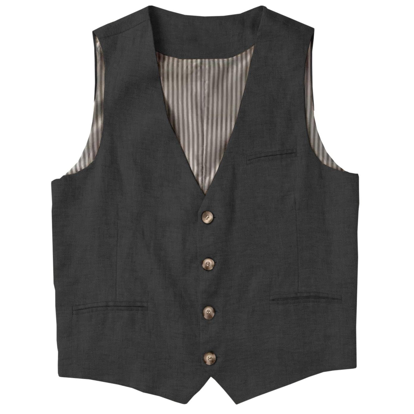 ceehuteey Men's Linen V Neck Vest Casual Summer Leisure Waistcoat