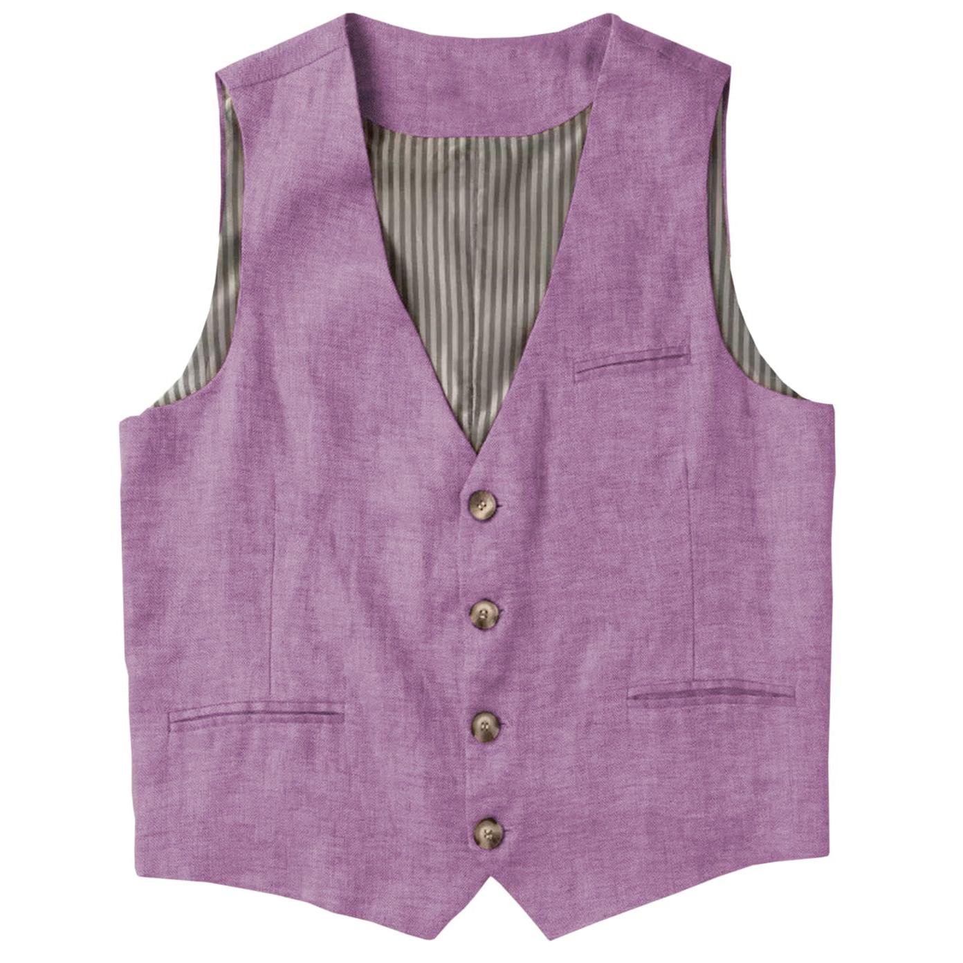 ceehuteey Men's Linen V Neck Vest Casual Summer Leisure Waistcoat