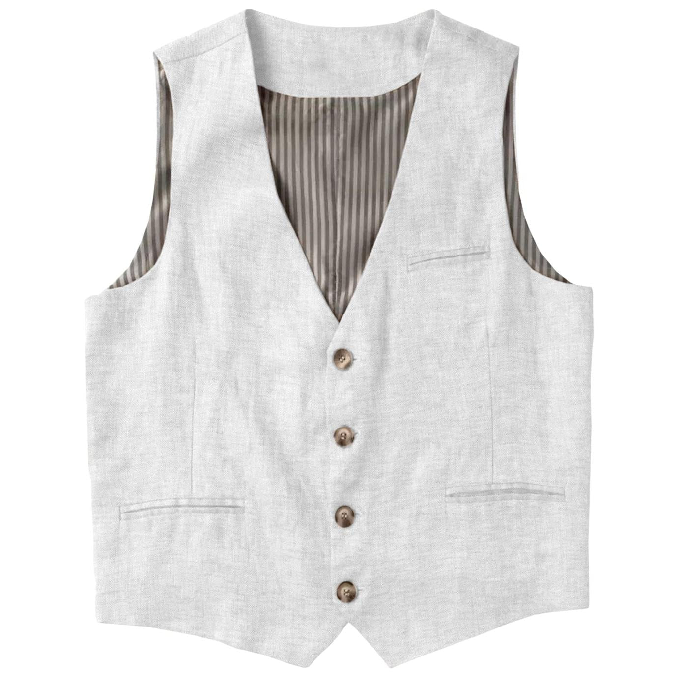ceehuteey Men's Linen V Neck Vest Casual Summer Leisure Waistcoat