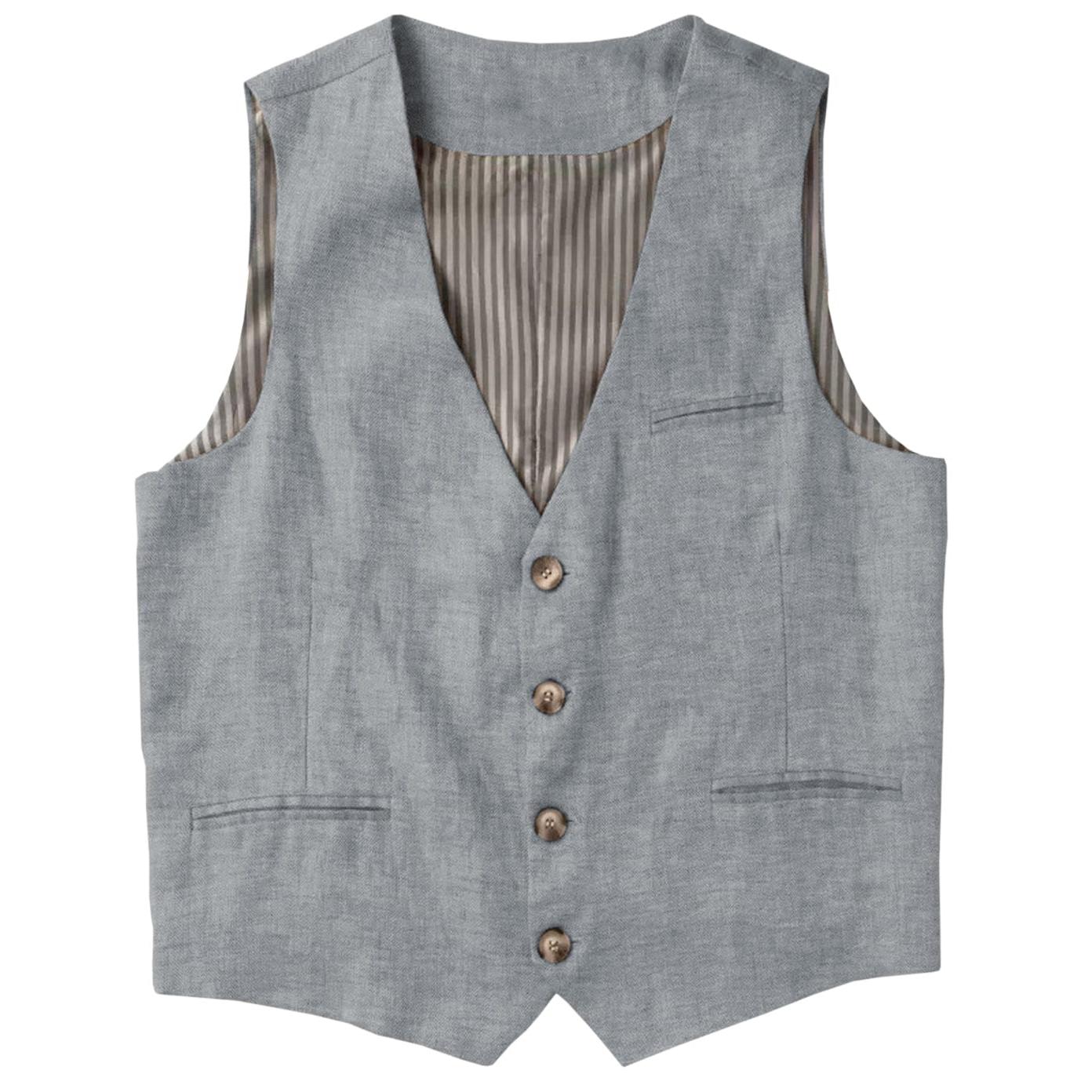 ceehuteey Men's Linen V Neck Vest Casual Summer Leisure Waistcoat