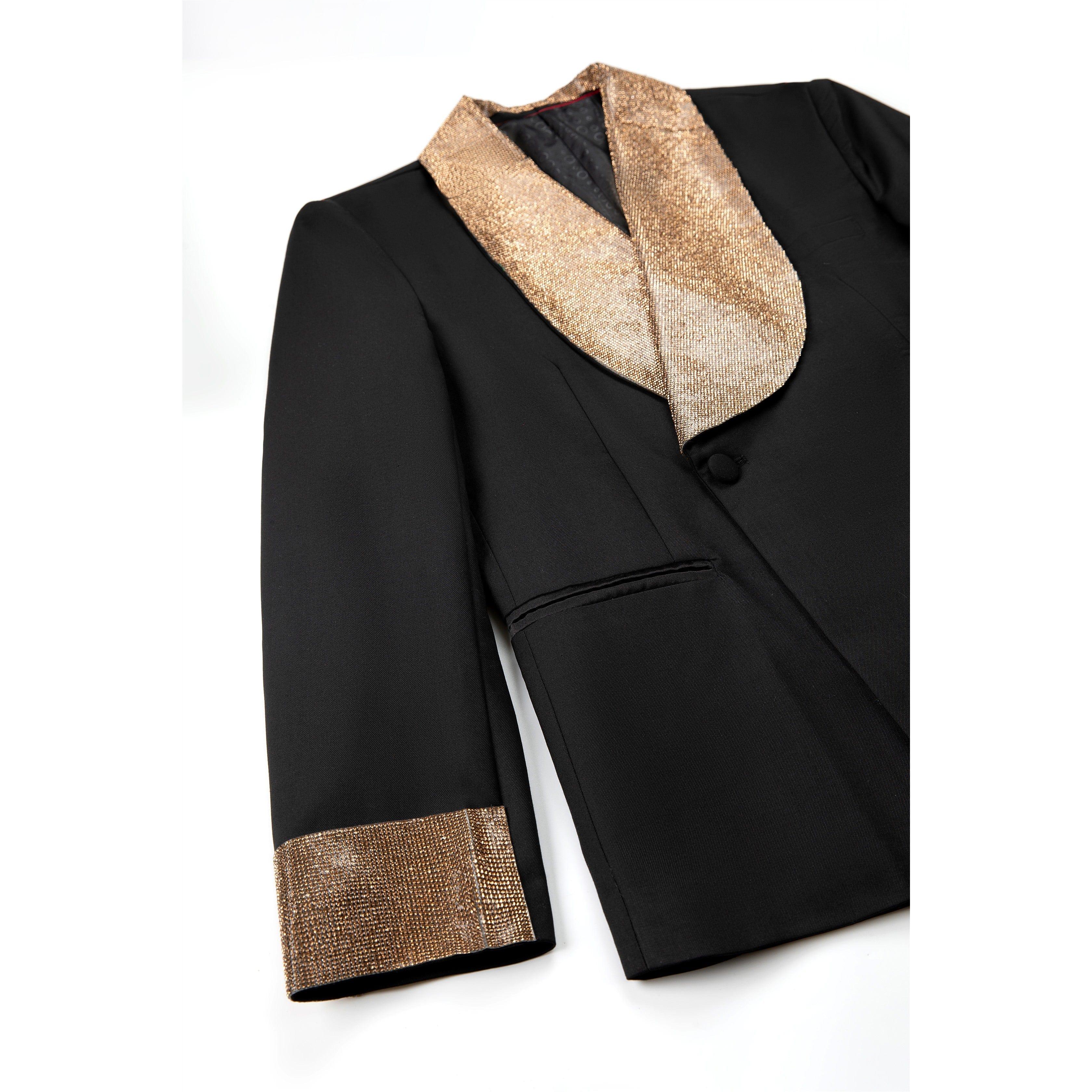 ceehuteey Men's sequined green collar splicing prom 2 Pieces suit(Blazer+Pants)