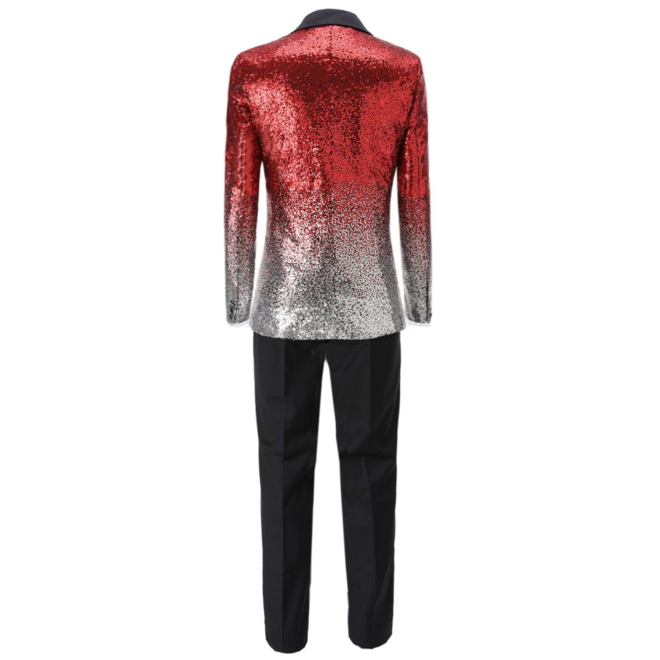 ceehuteey Men's Shiny Sequins 3 Piece Suit Blazer One Button Wedding Prom Tuxedo (Blazer + Vest + Pants)