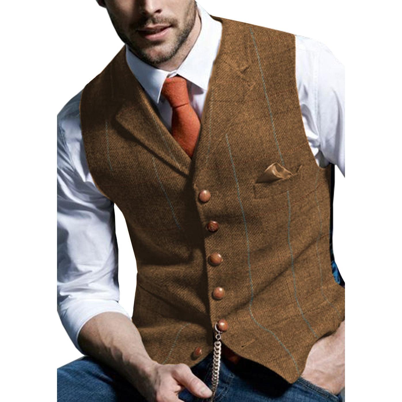 ceehuteey Men's Slim Fit Plaid Casual Notch Lapel Waistcoat