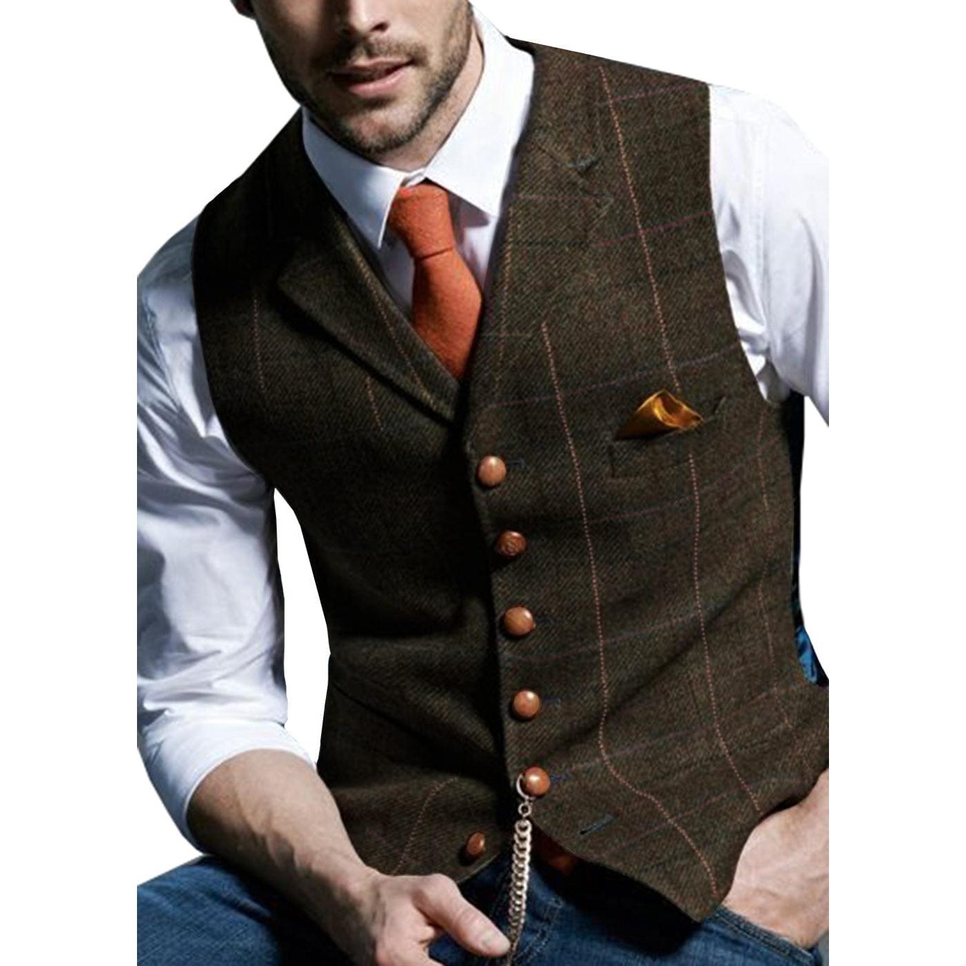 ceehuteey Men's Slim Fit Plaid Casual Notch Lapel Waistcoat