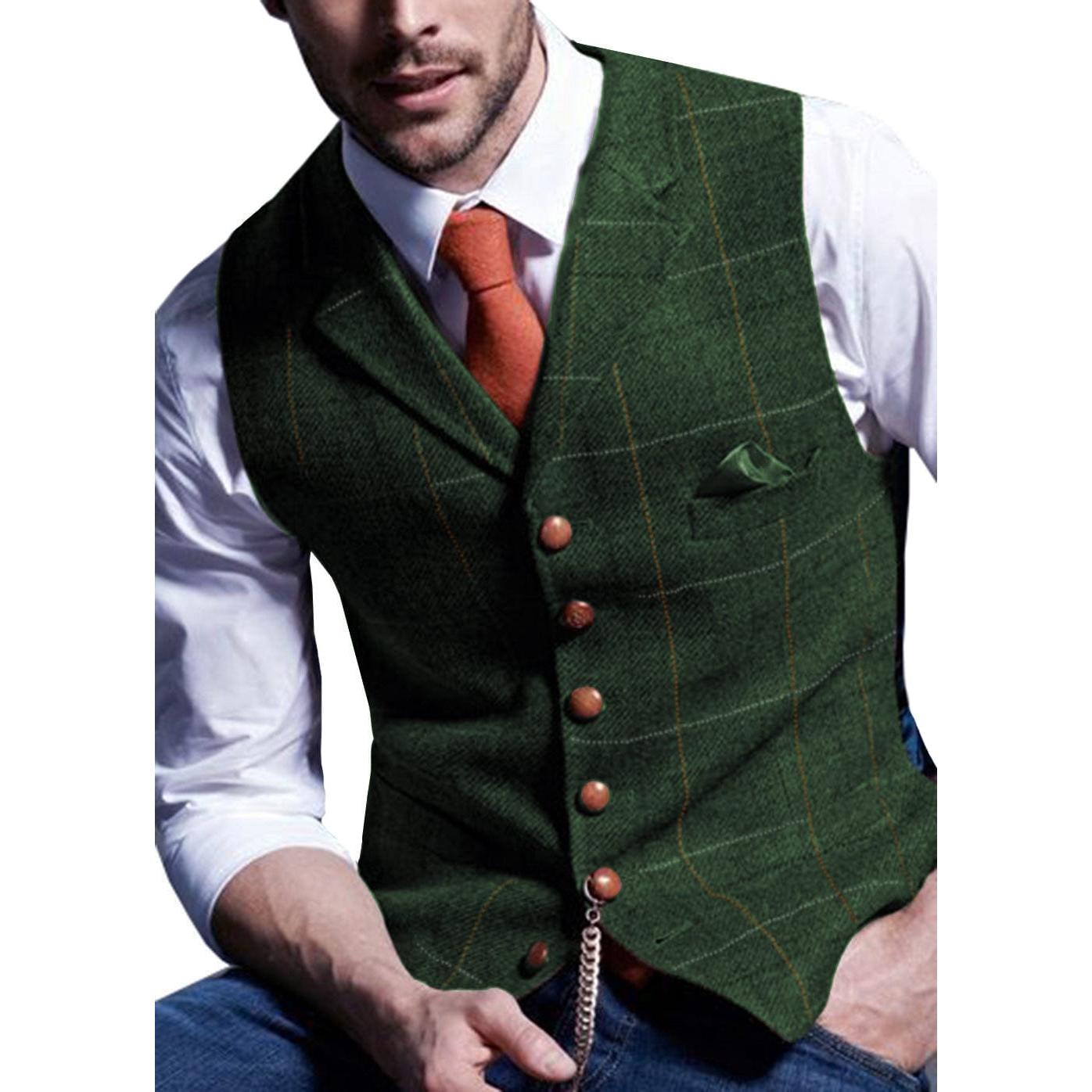 ceehuteey Men's Slim Fit Plaid Casual Notch Lapel Waistcoat