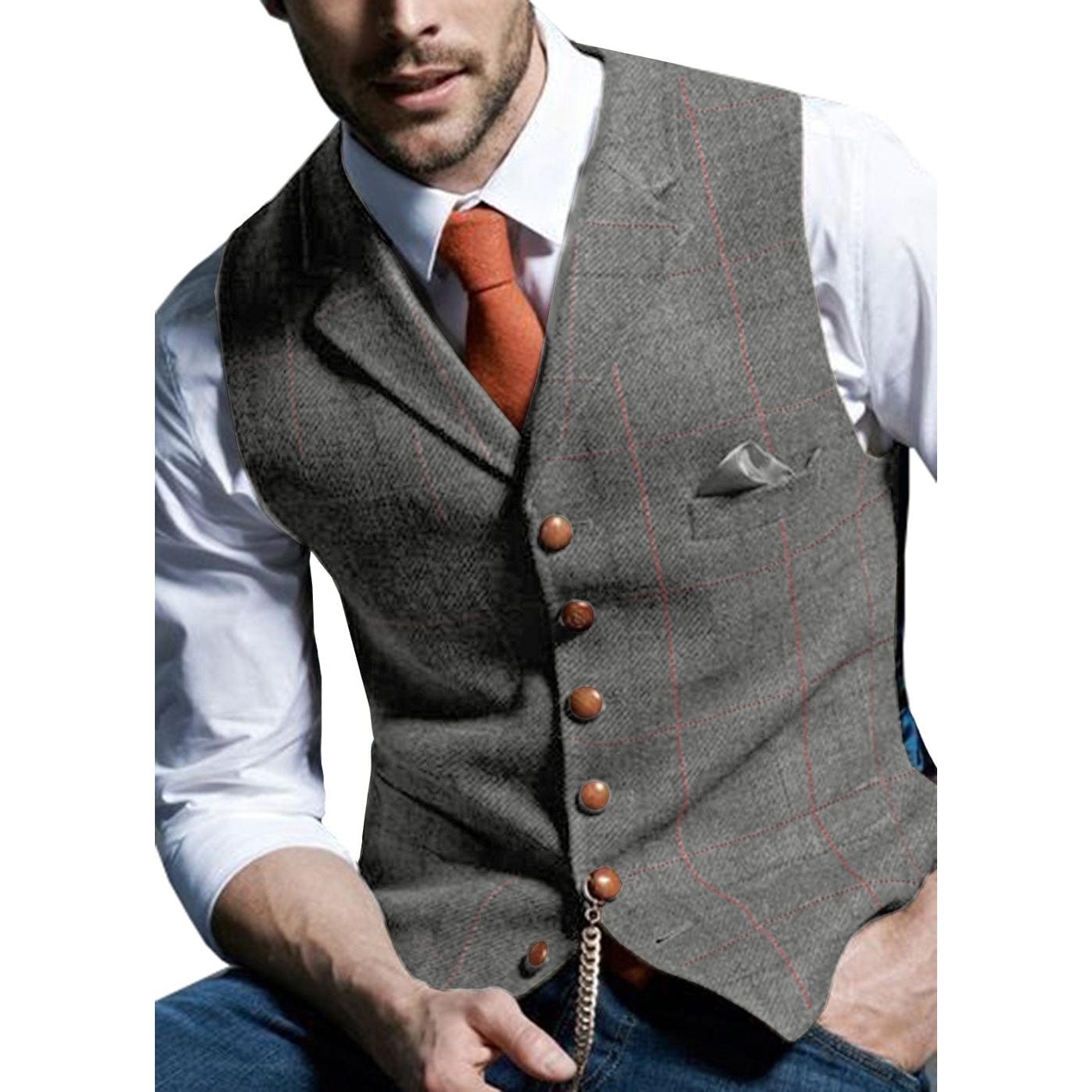 ceehuteey Men's Slim Fit Plaid Casual Notch Lapel Waistcoat