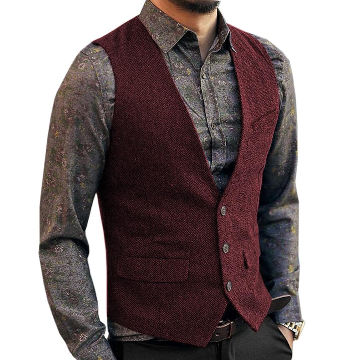 ceehuteey Men's Slim Fit V Neck Herringbone Waistcoat