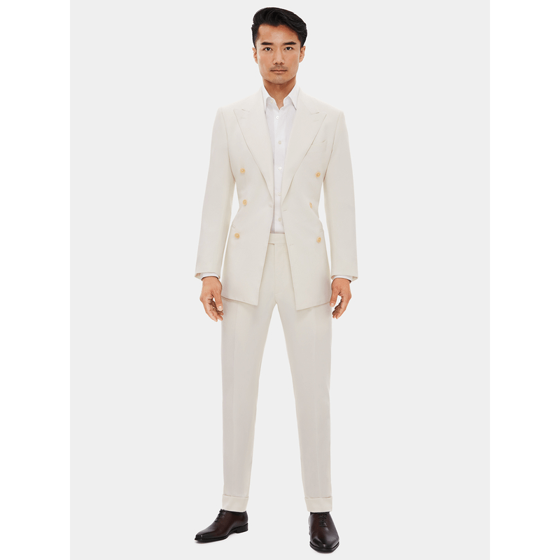 ceehuteey Men's Solid Fashion Linen Double Breasted Peak lapel Slim Fit Suit(Blazer+Pants)