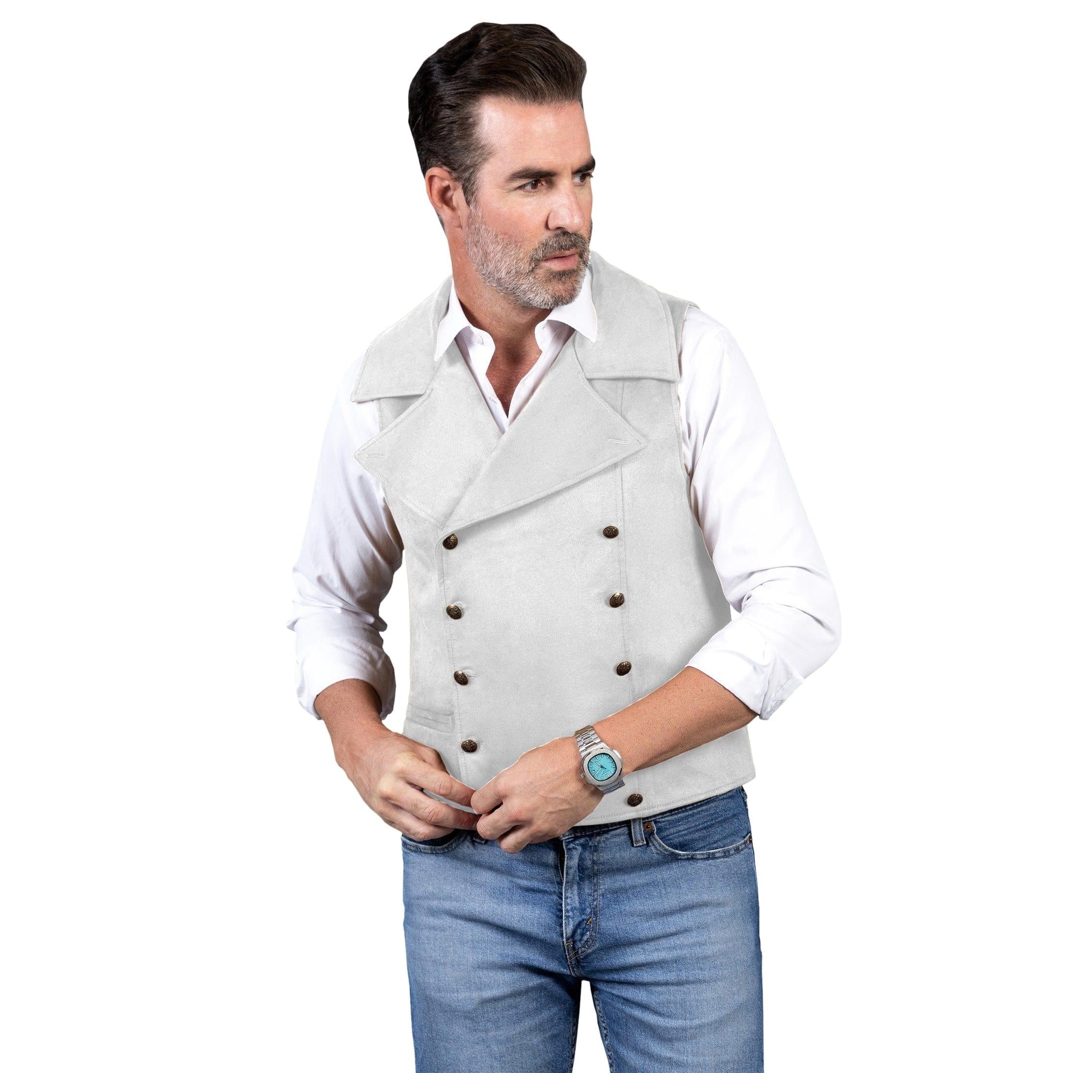 ceehuteey Men‘s Suede Cowboy Double Breasted Large Lapel Suede Classic Waistcoat