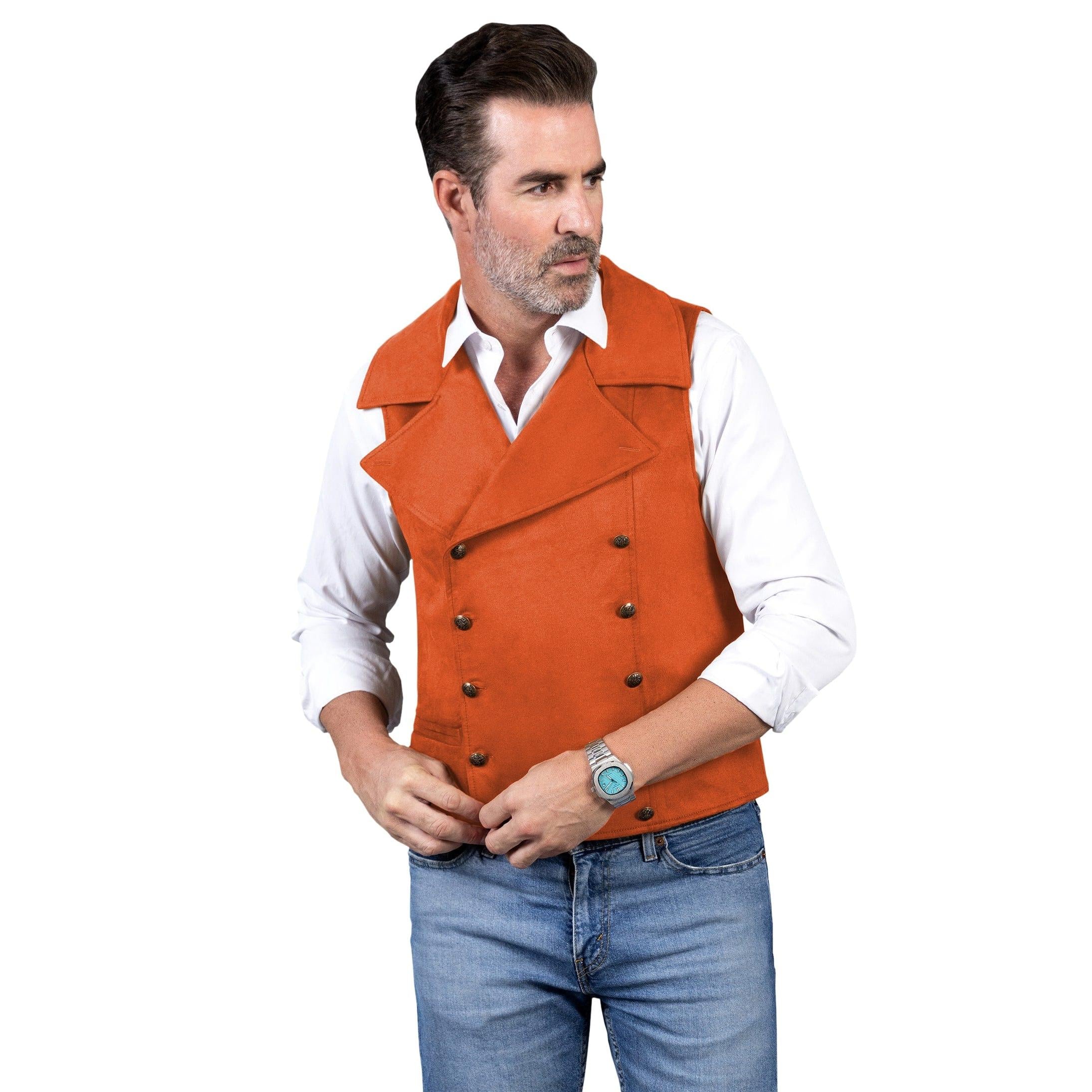 ceehuteey Men‘s Suede Cowboy Double Breasted Large Lapel Suede Classic Waistcoat