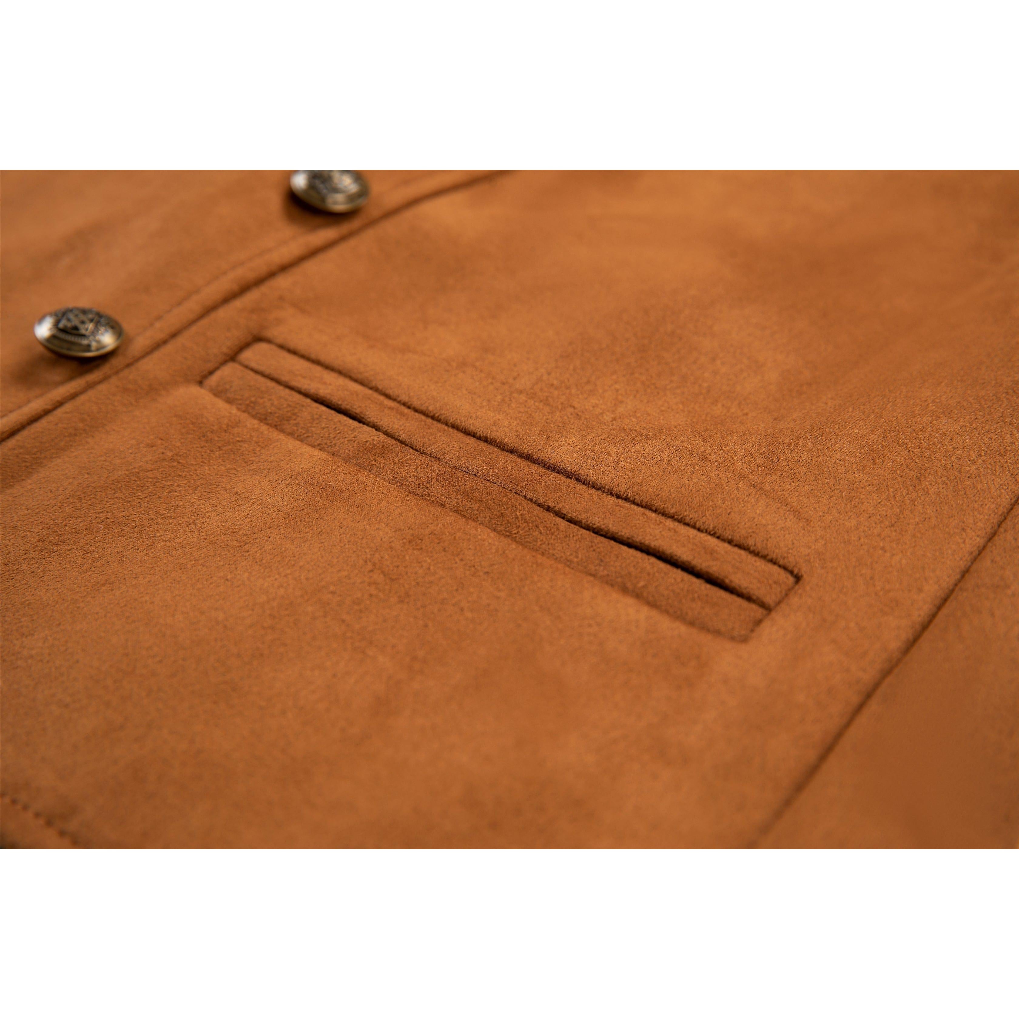 ceehuteey Men‘s Suede Cowboy Double Breasted Large Lapel Suede Classic Waistcoat