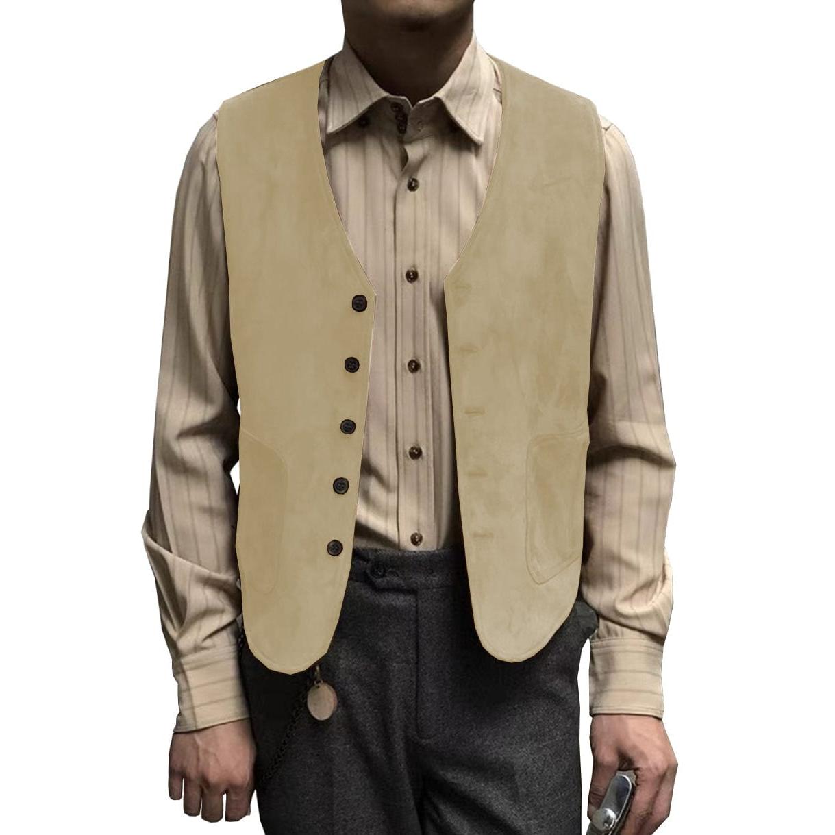 ceehuteey Men's Suede Cowboy V Neck Denim Jacket Waistcoat