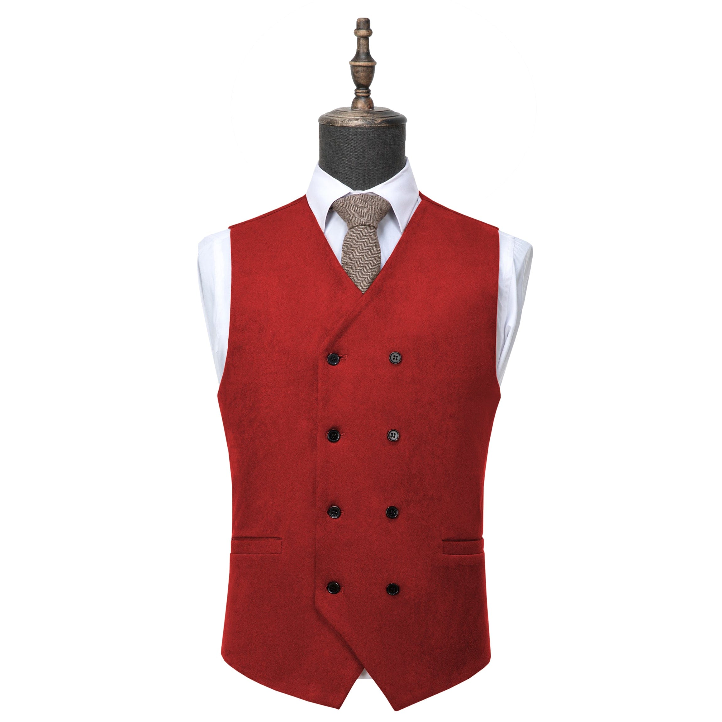 ceehuteey Men's Suede Double Breasted Slim Fit V Neck Waistcoat