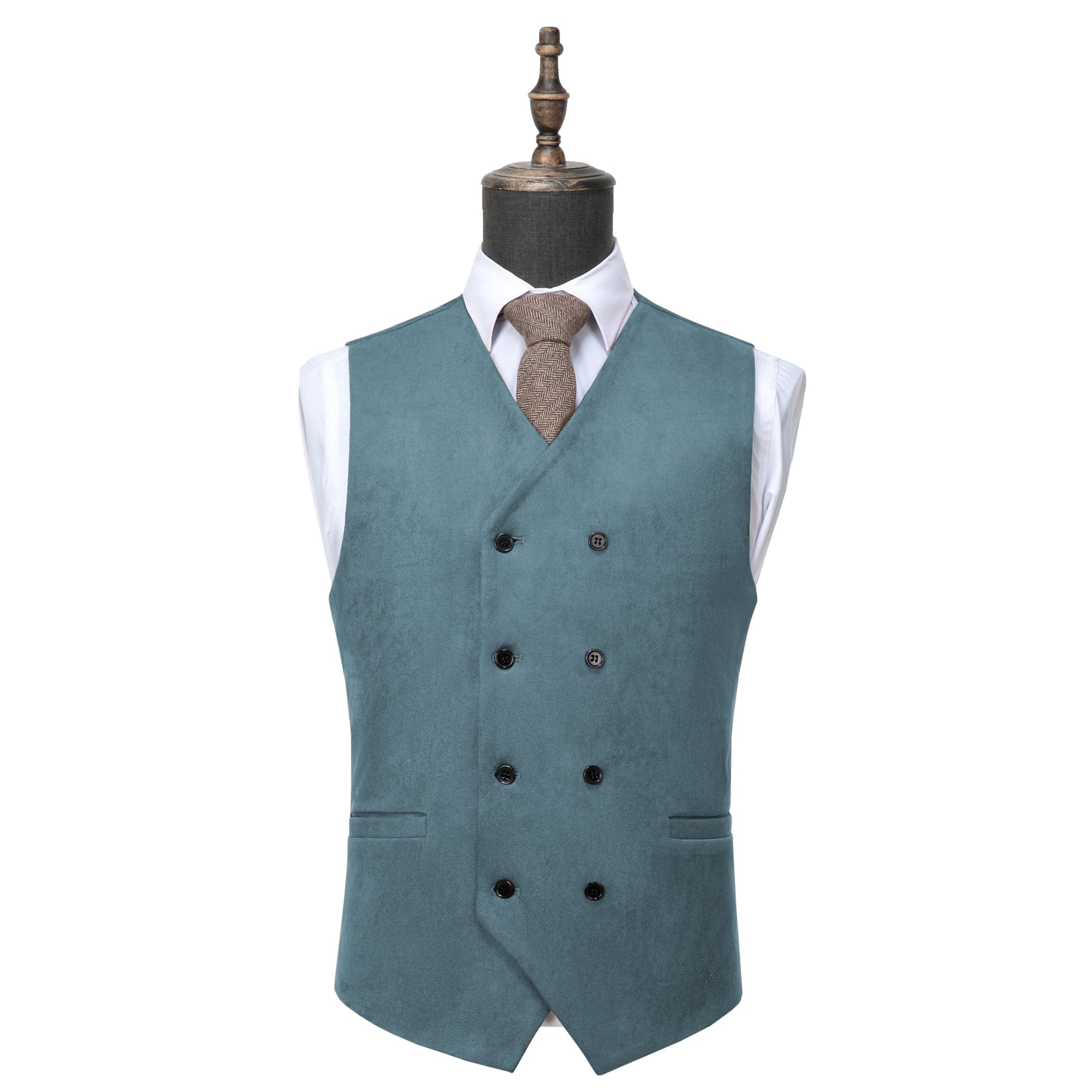 ceehuteey Men's Suede Double Breasted Slim Fit V Neck Waistcoat
