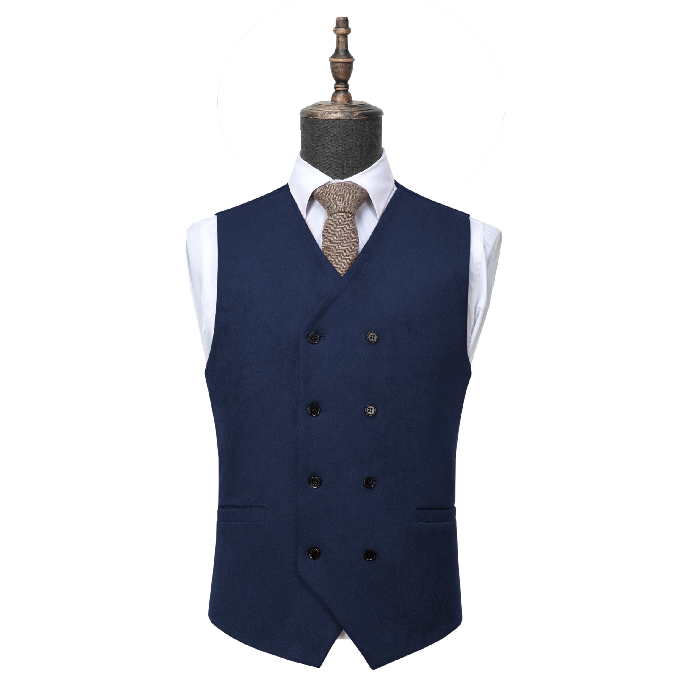 ceehuteey Men's Suede Double Breasted Slim Fit V Neck Waistcoat