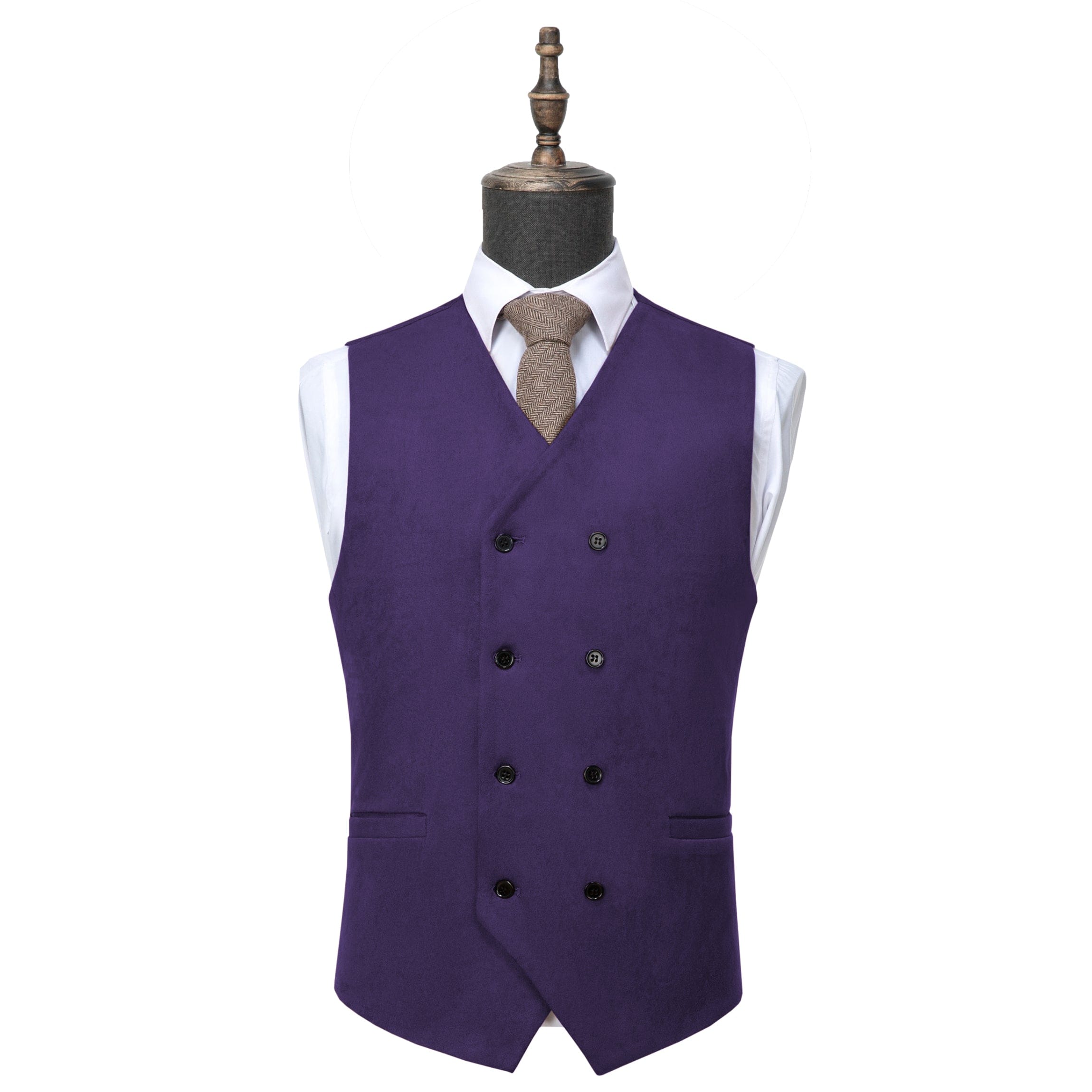 ceehuteey Men's Suede Double Breasted Slim Fit V Neck Waistcoat