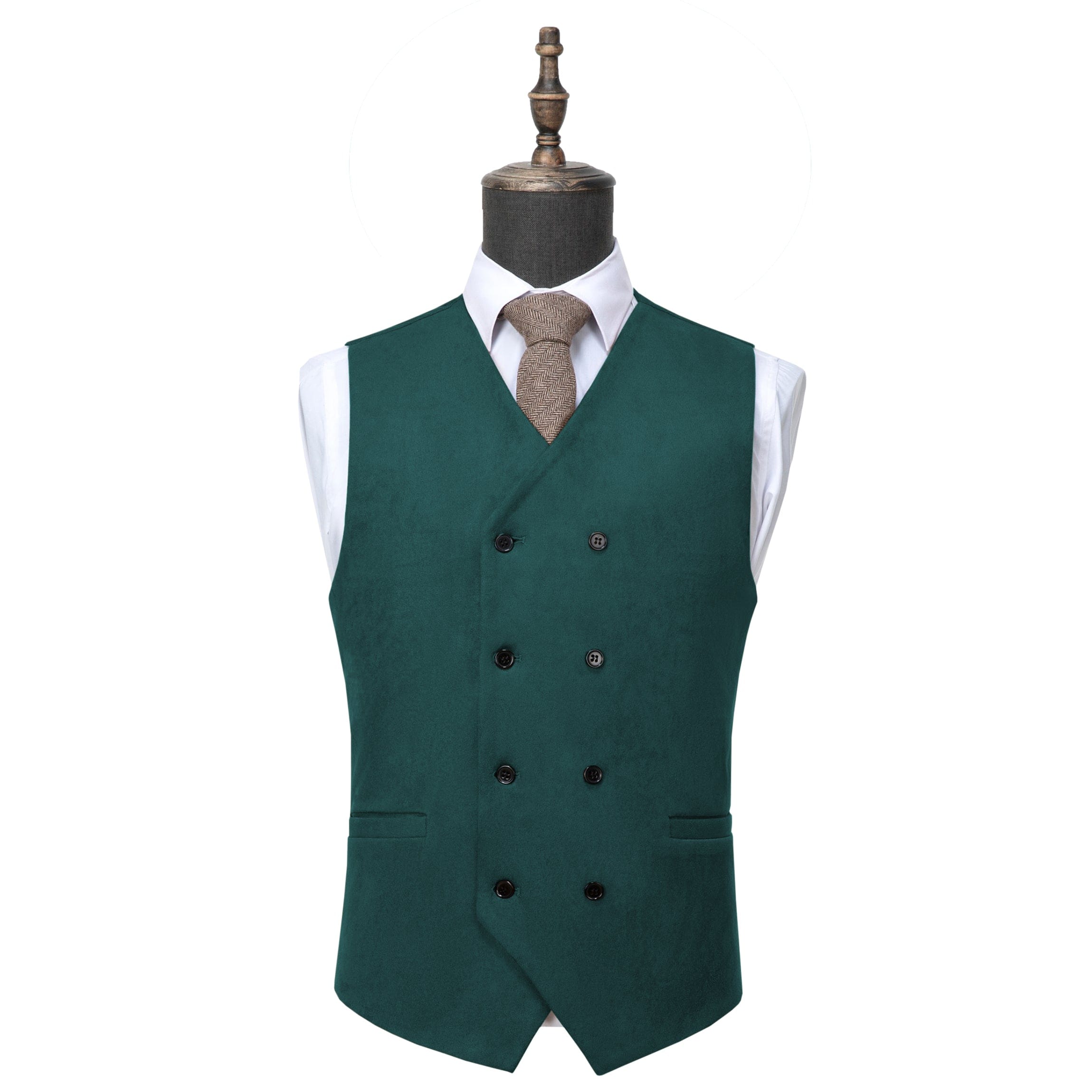 ceehuteey Men's Suede Double Breasted Slim Fit V Neck Waistcoat