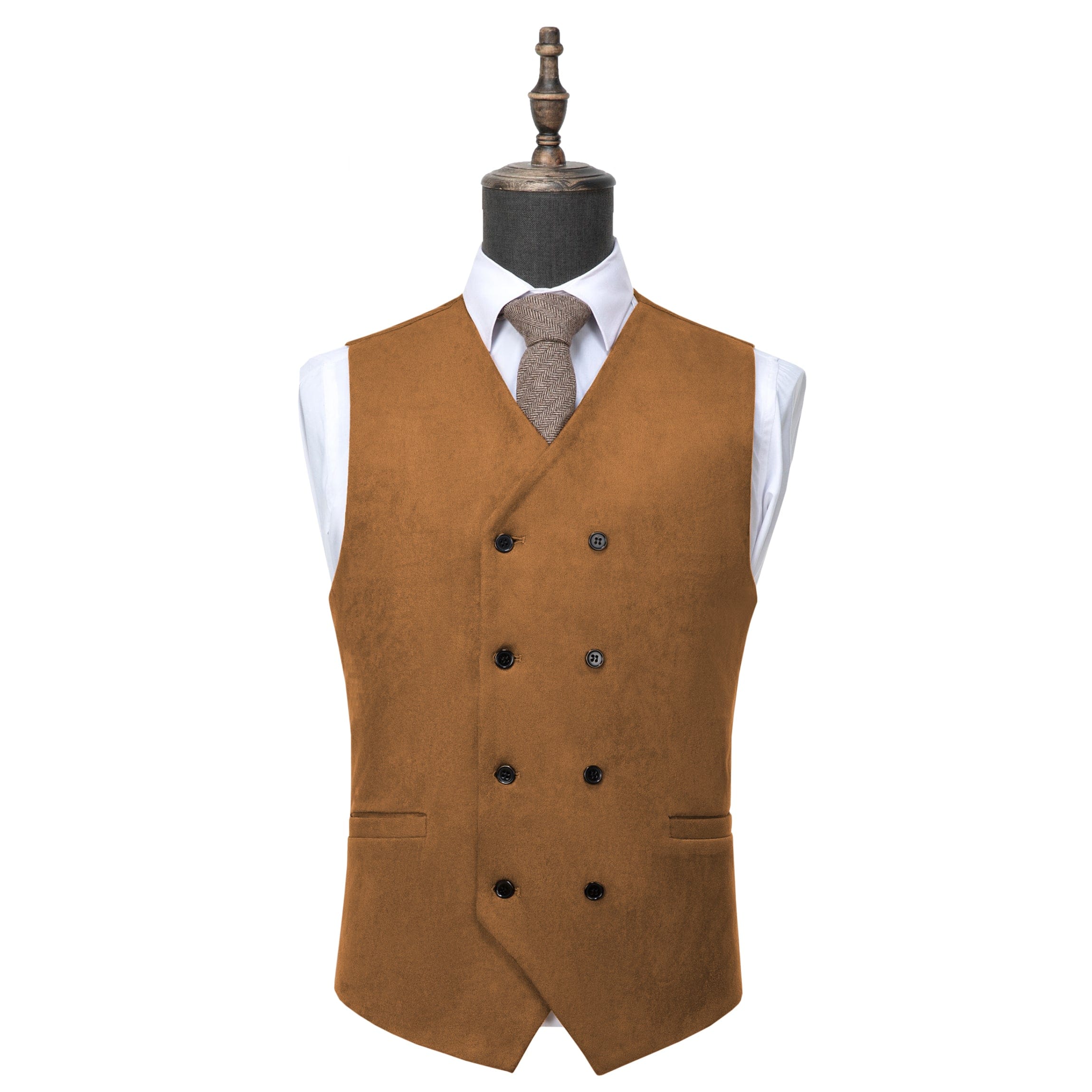 ceehuteey Men's Suede Double Breasted Slim Fit V Neck Waistcoat