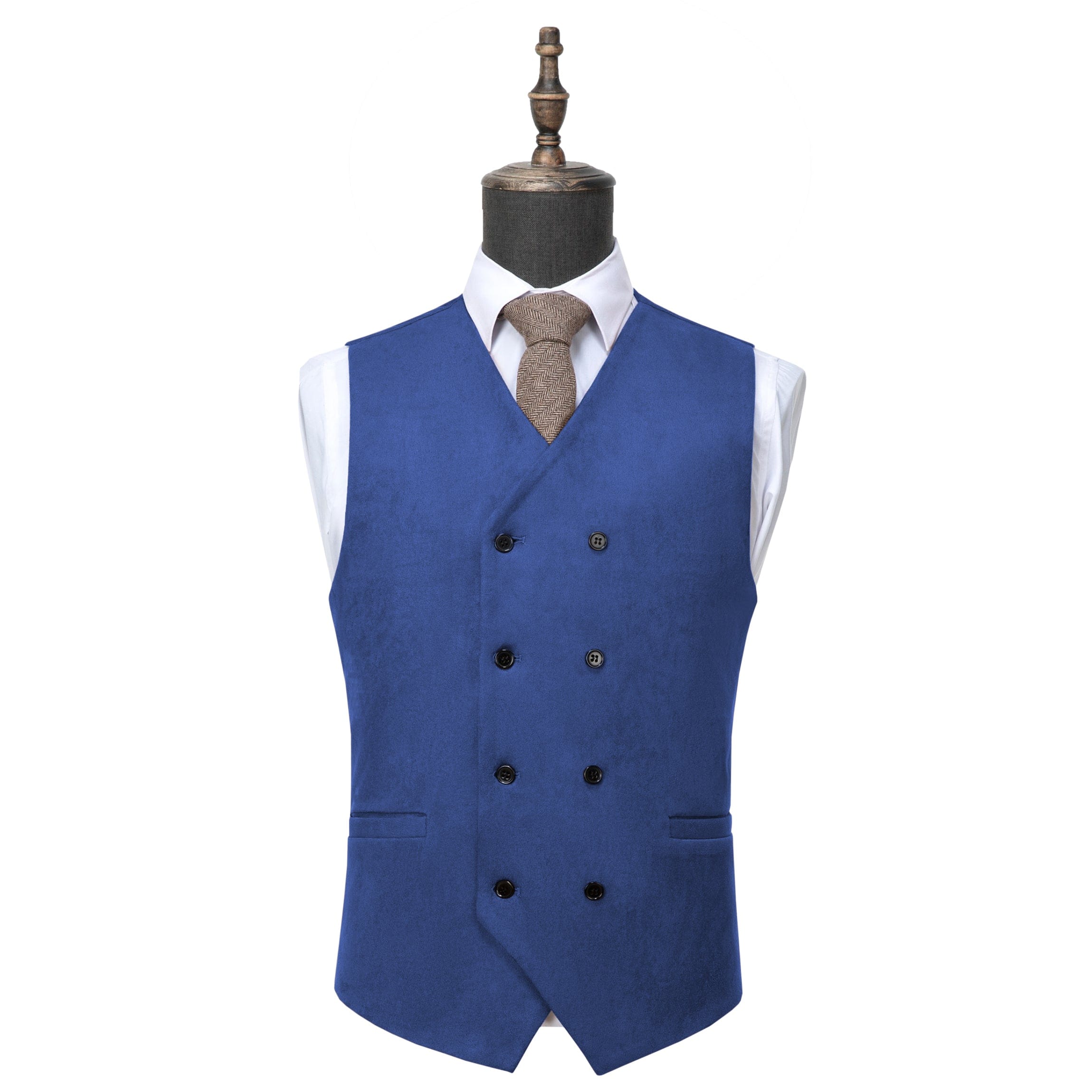 ceehuteey Men's Suede Double Breasted Slim Fit V Neck Waistcoat
