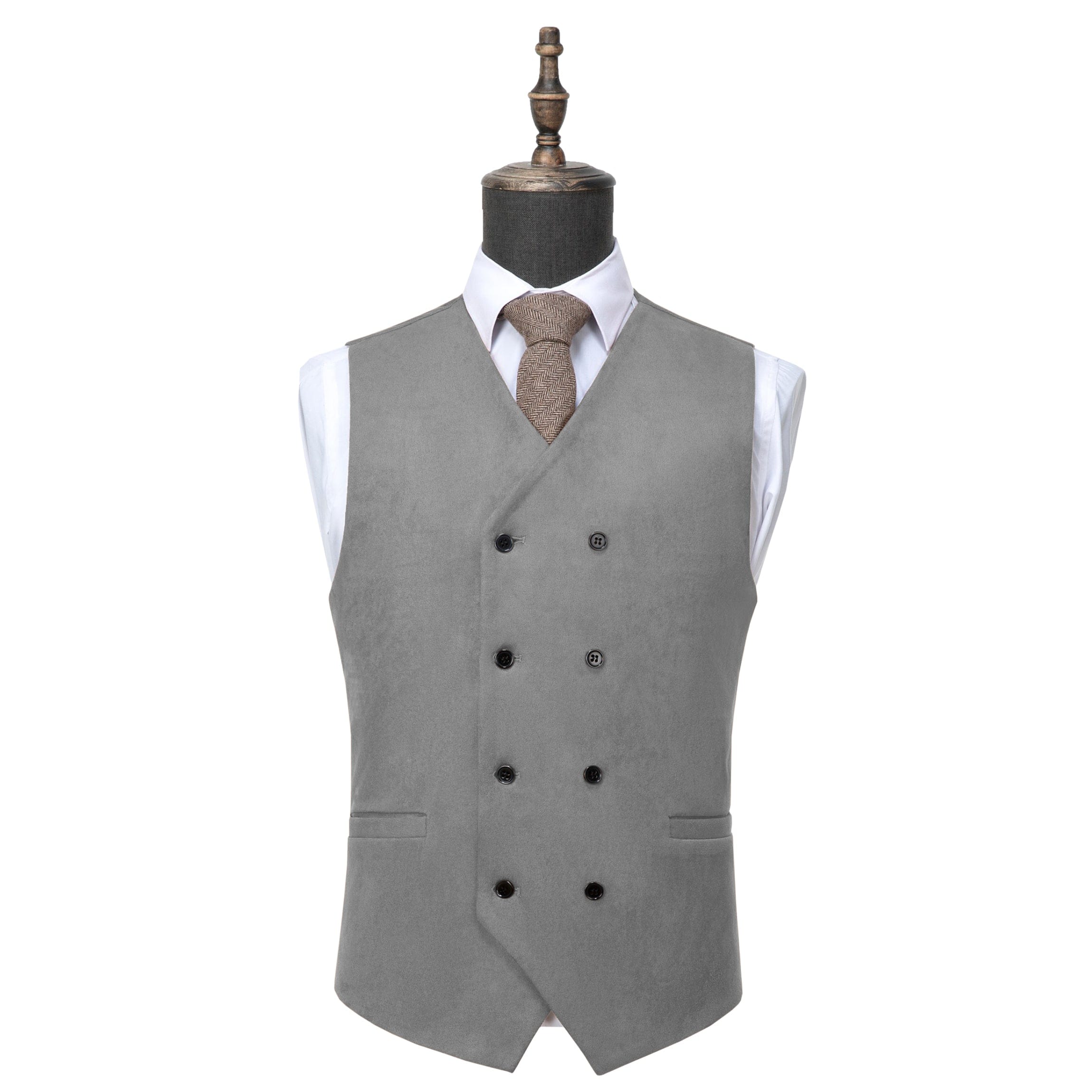 ceehuteey Men's Suede Double Breasted Slim Fit V Neck Waistcoat