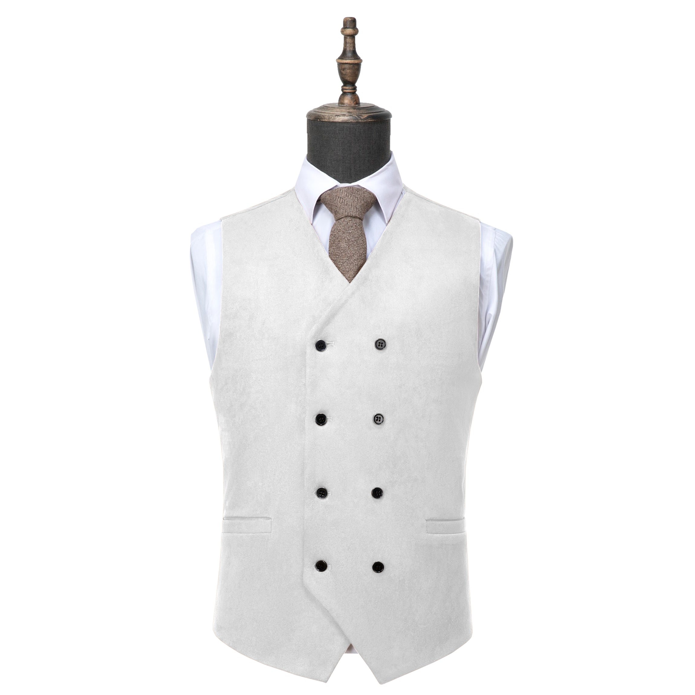 ceehuteey Men's Suede Double Breasted Slim Fit V Neck Waistcoat