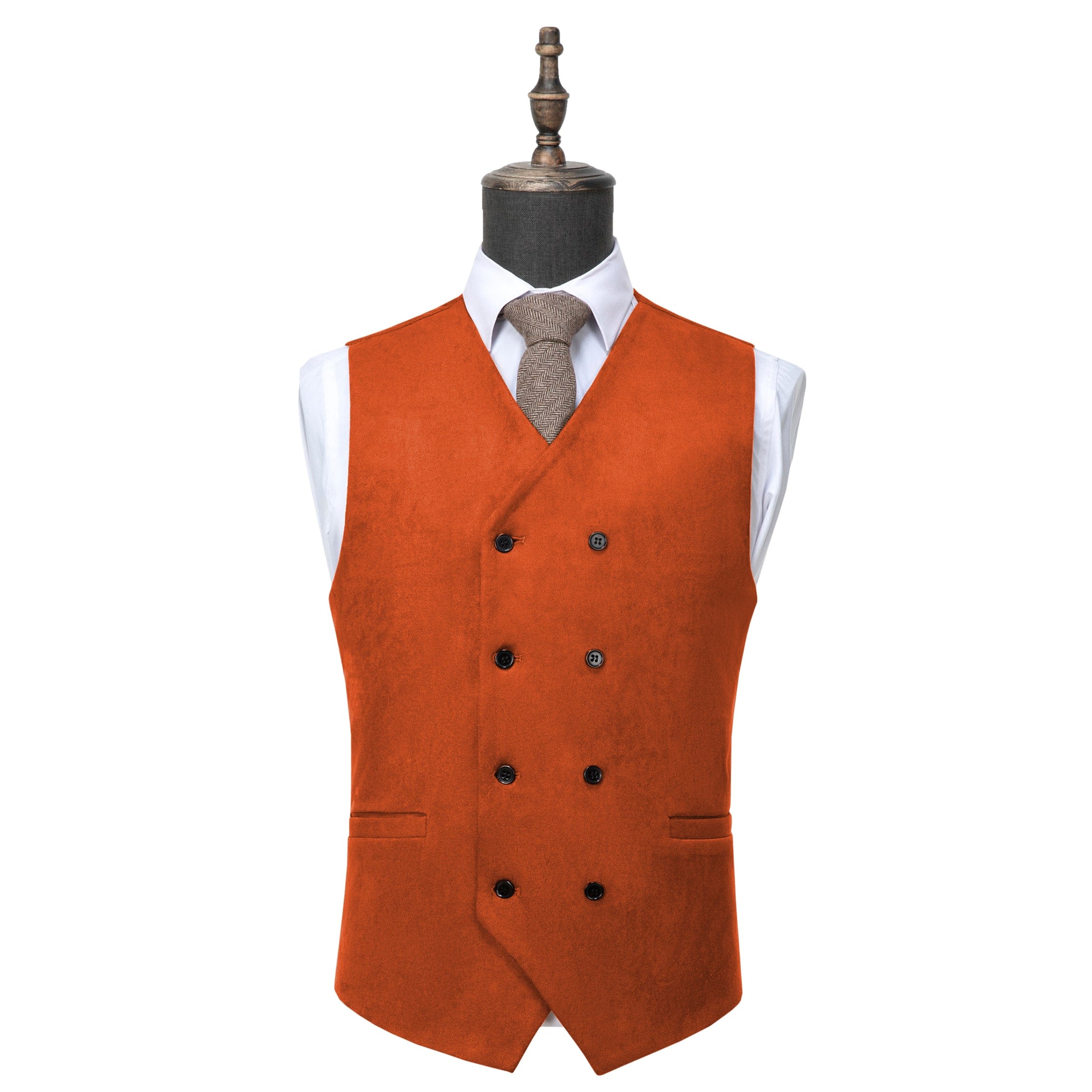 ceehuteey Men's Suede Double Breasted Slim Fit V Neck Waistcoat